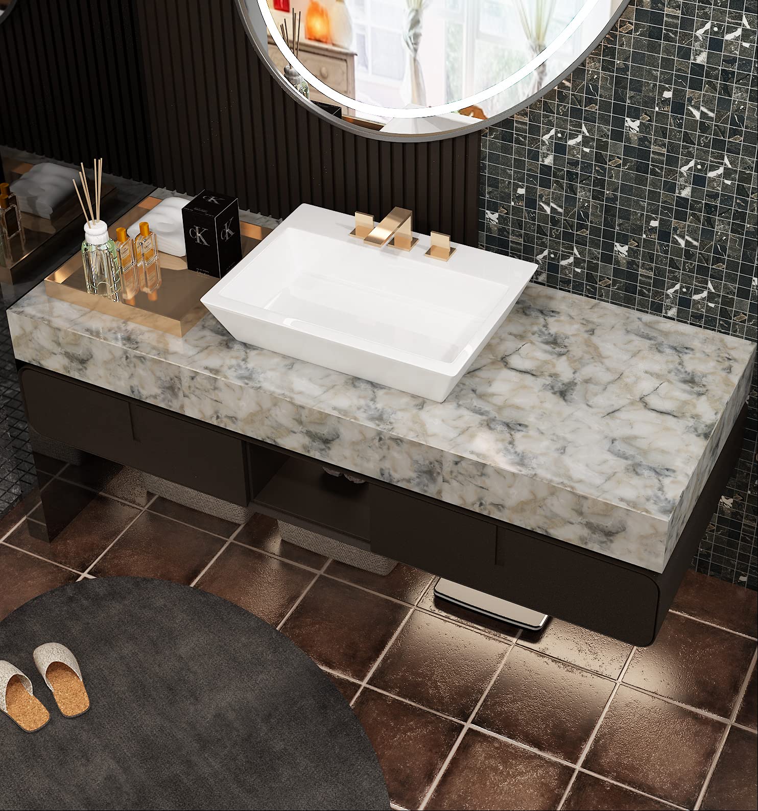 Livelynine 197X36 Inch Extra Wide Countertop Contact Paper for Kitchen Waterproof Contact Paper for Countertops Peel and Stick Table Top Sticker Cover Marble Countertop Wallpaper Blue and White