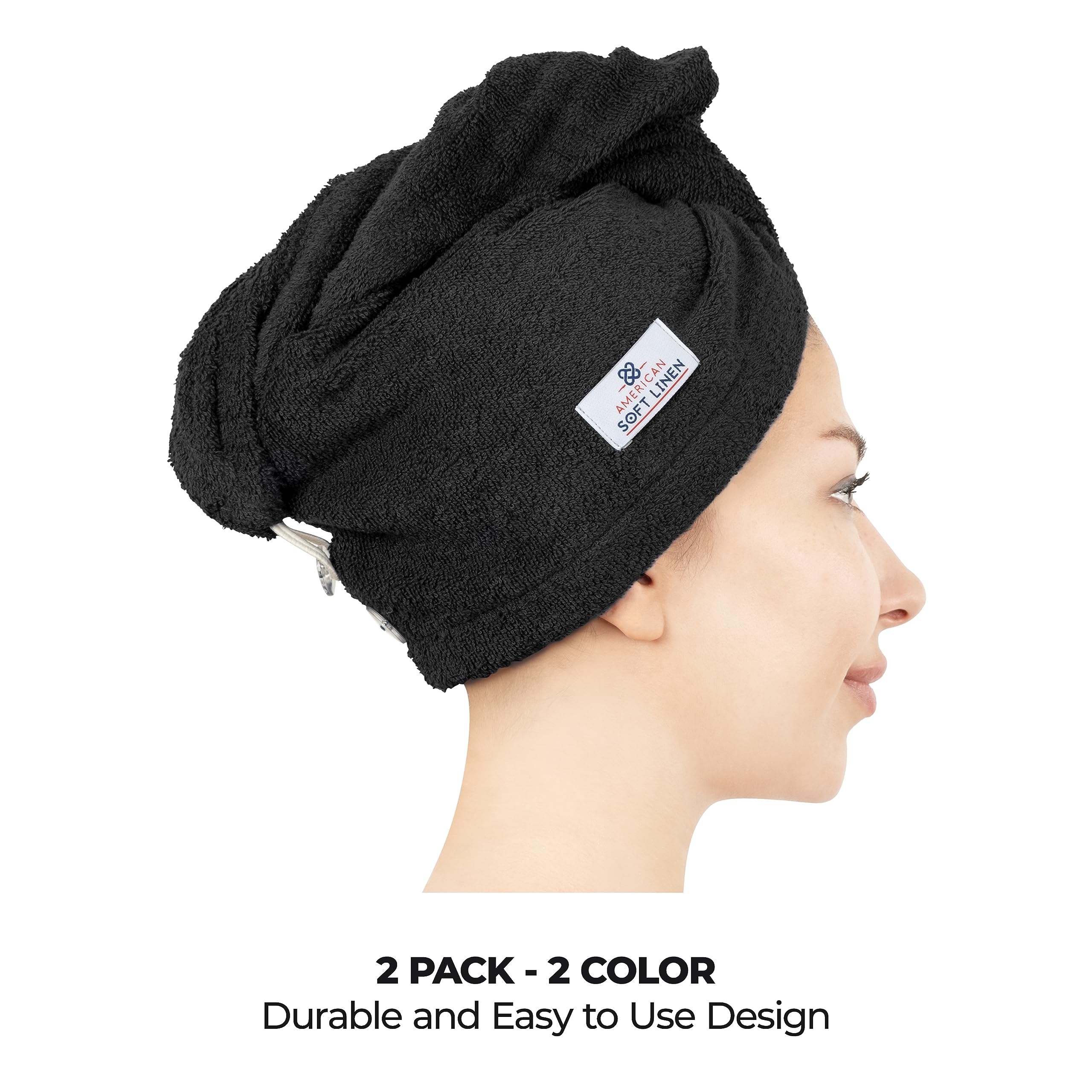 American Soft Linen 100% Cotton Hair Towels for Women, Head Towel Cap, Cotton Hair Turban Towel Wrap for Hair, Soft and Absorben