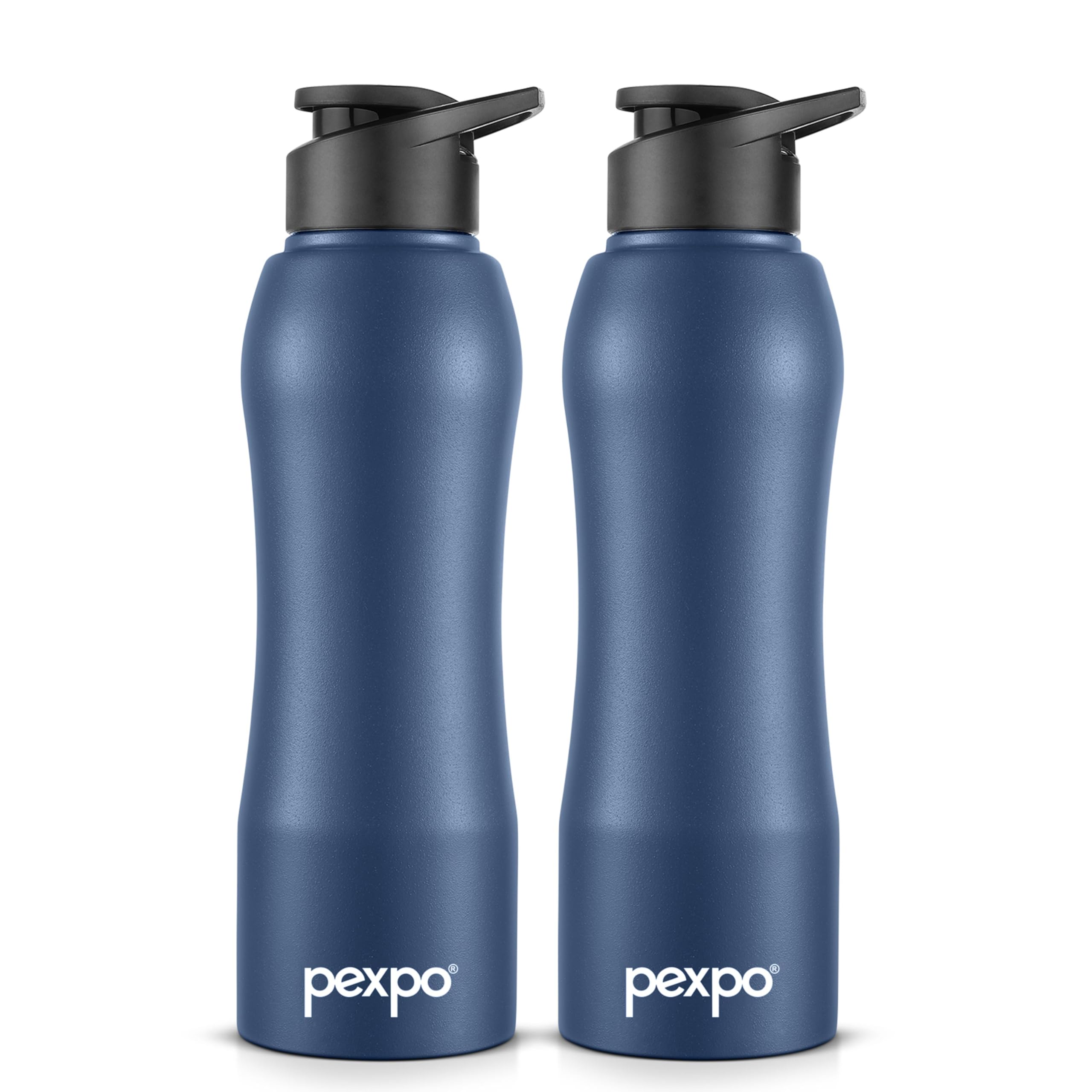 Pexpo Bistro Isi Certified Stainless Steel Fridge/Sports Sipper Water Bottle 1 Litre, Denim Blue, Pack Of 2|Single Wall|Easy Gri