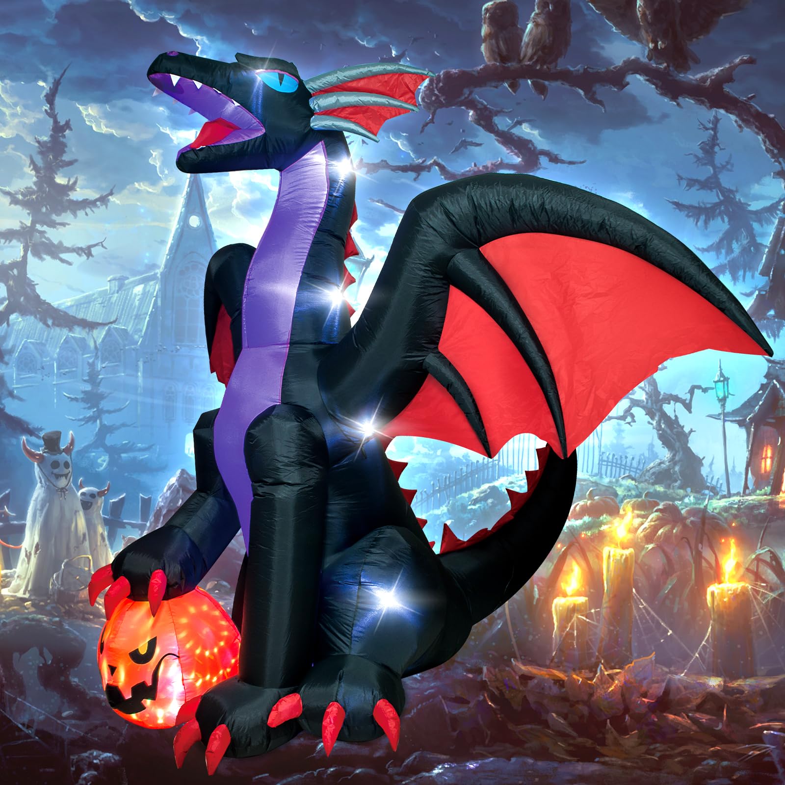 TRMESIA 8Ft Halloween Inflatable Huge Dragon Decoration Outdoor,Halloween Blow up Dragon for Indoor Backyard Garden Lawn Decorat