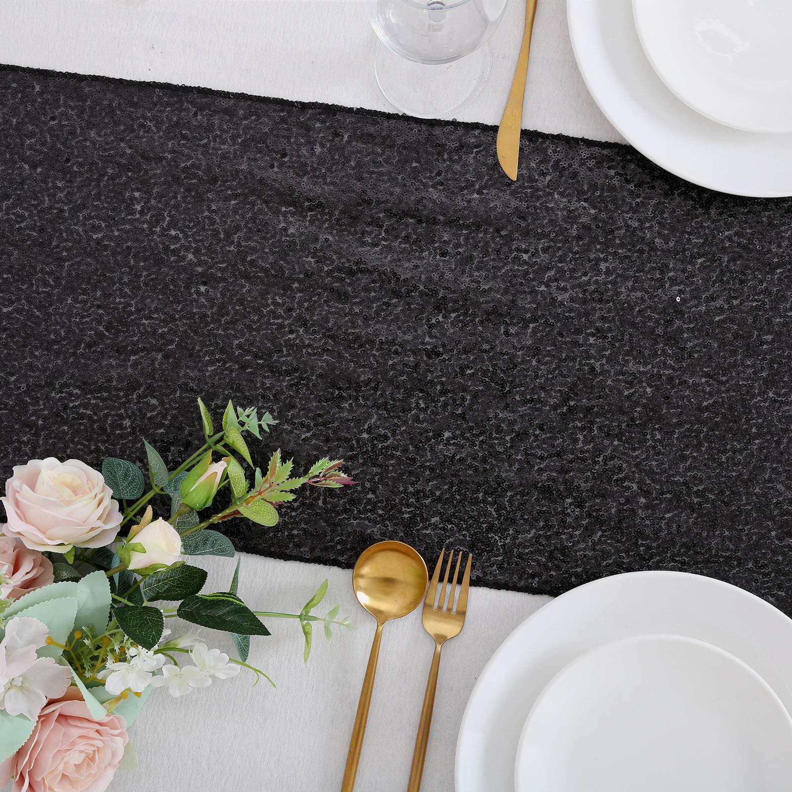 B-Cool Sequin Black Table Runner 12 Pack 12X72Inch Glitter Decoration Sparkly Fabric For Halloween Graduation Holiday Birthday O