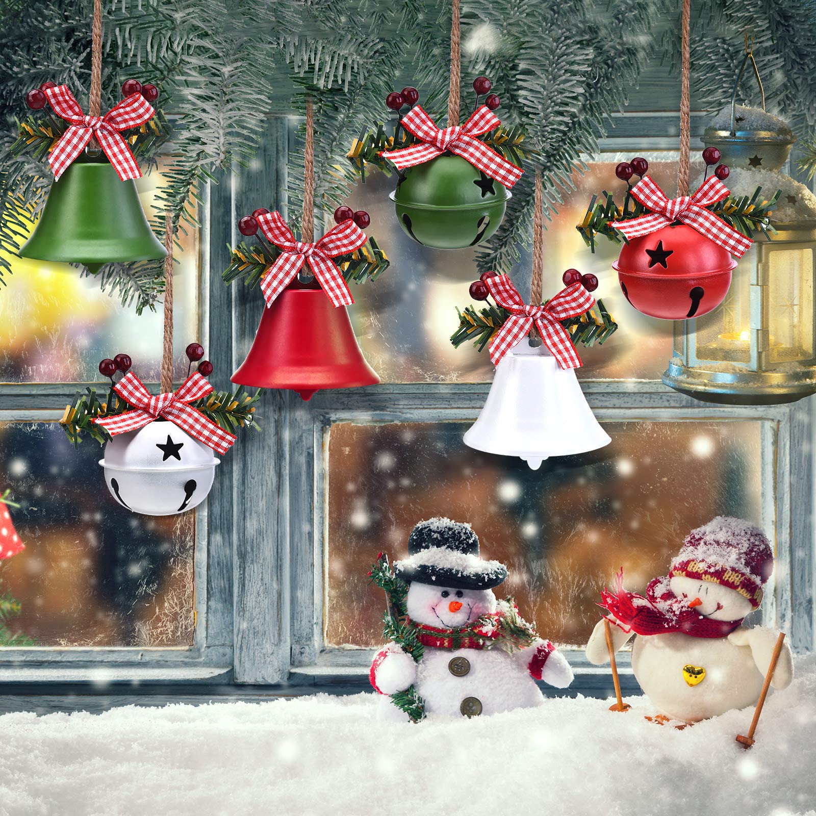 WILLBOND 6 Pieces Christmas Bell Ornaments 2025 Xmas Tree Hanging Decorations Large Size Bells with Star Cutouts Anniversary Bel