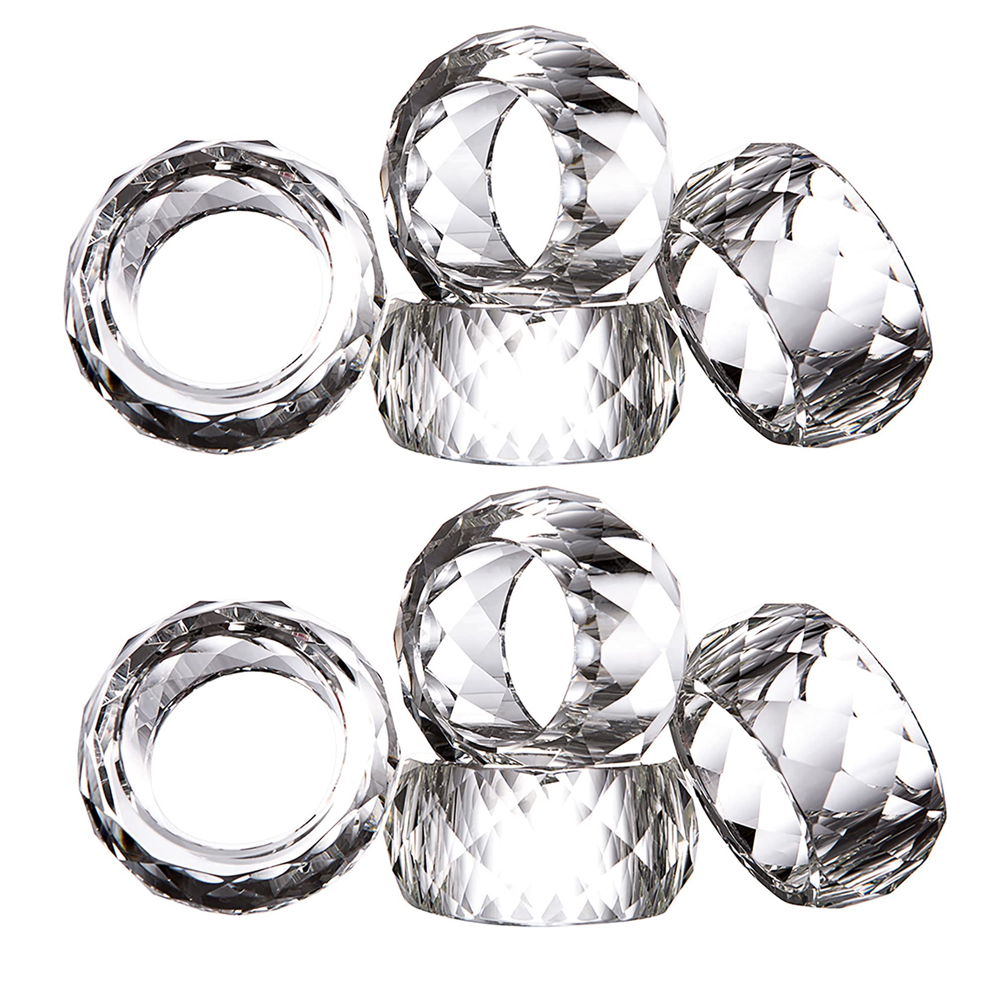 Kitcom Crystal Napkin Ring Holders Set Of 8, K9 Luxury Crystal Napkin Holder Rings, Diamond-Shaped Design, Napkin Buckles For Ho