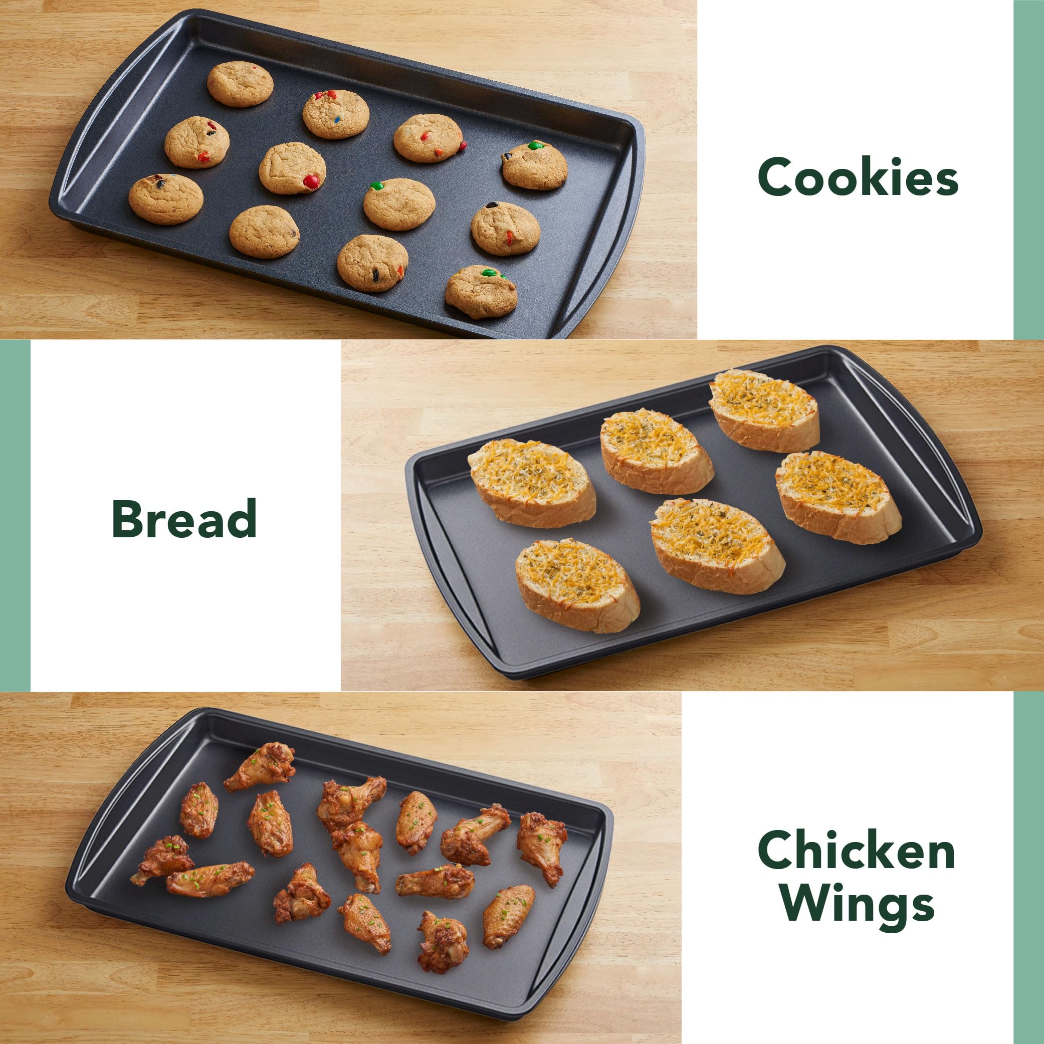 Nifty Cookie & Baking Sheets (Set Of 3) - Non-Stick Coated Steel, Dishwasher Safe, Oven Safe Up To 450 Degrees, Includes Large/M