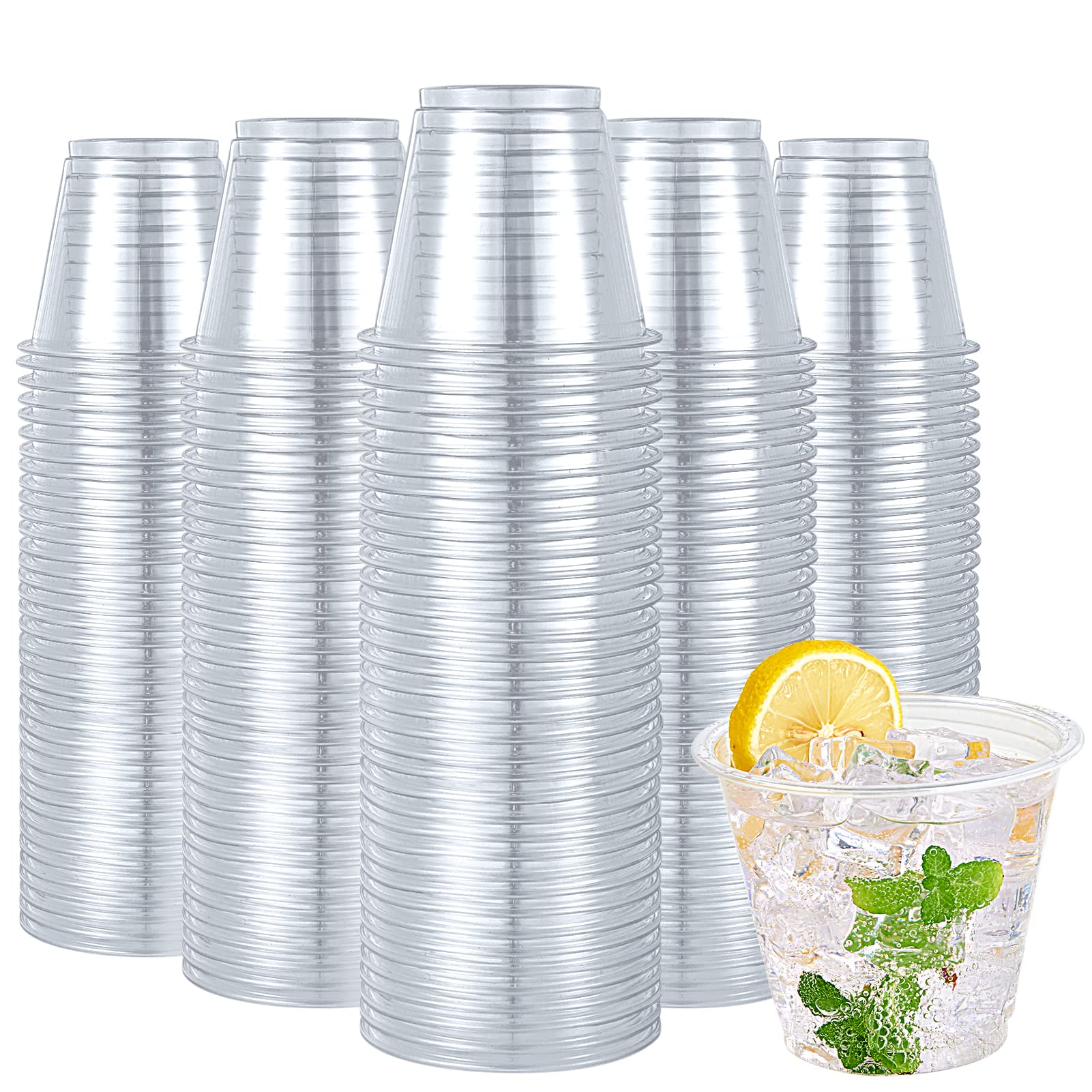 Turbo Bee 600 Pack 9 Oz Clear Plastic Cups, Disposable Reusable Tumblers Crystal Clear Pet Cups For Wedding, Thanksgiving, Hallo