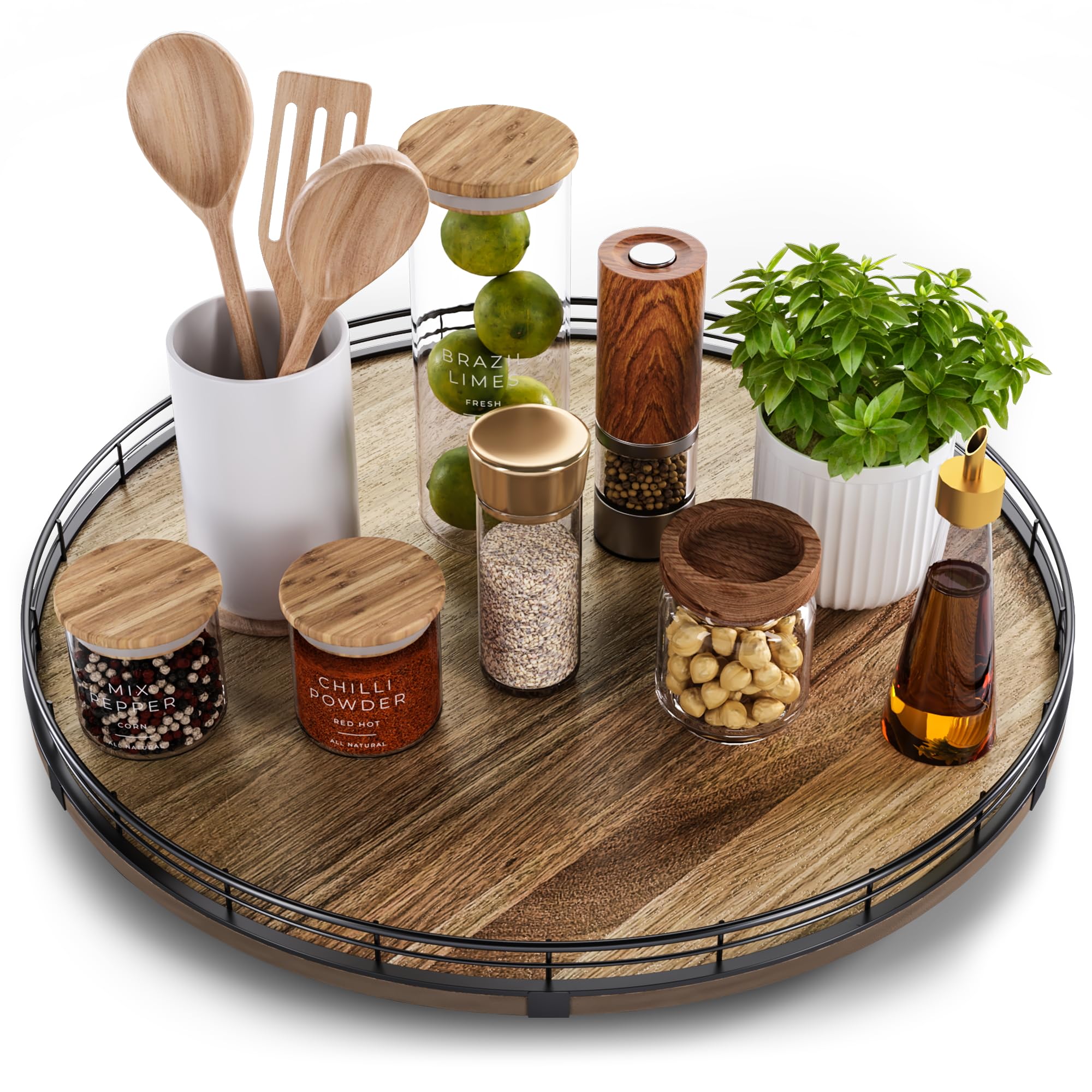Acacia Wood 18 Lazy Susan Turntable Organizer for Table Top, Farmhouse Large Round Lazy Susan for Cabinet Kitchen Centerpieces D