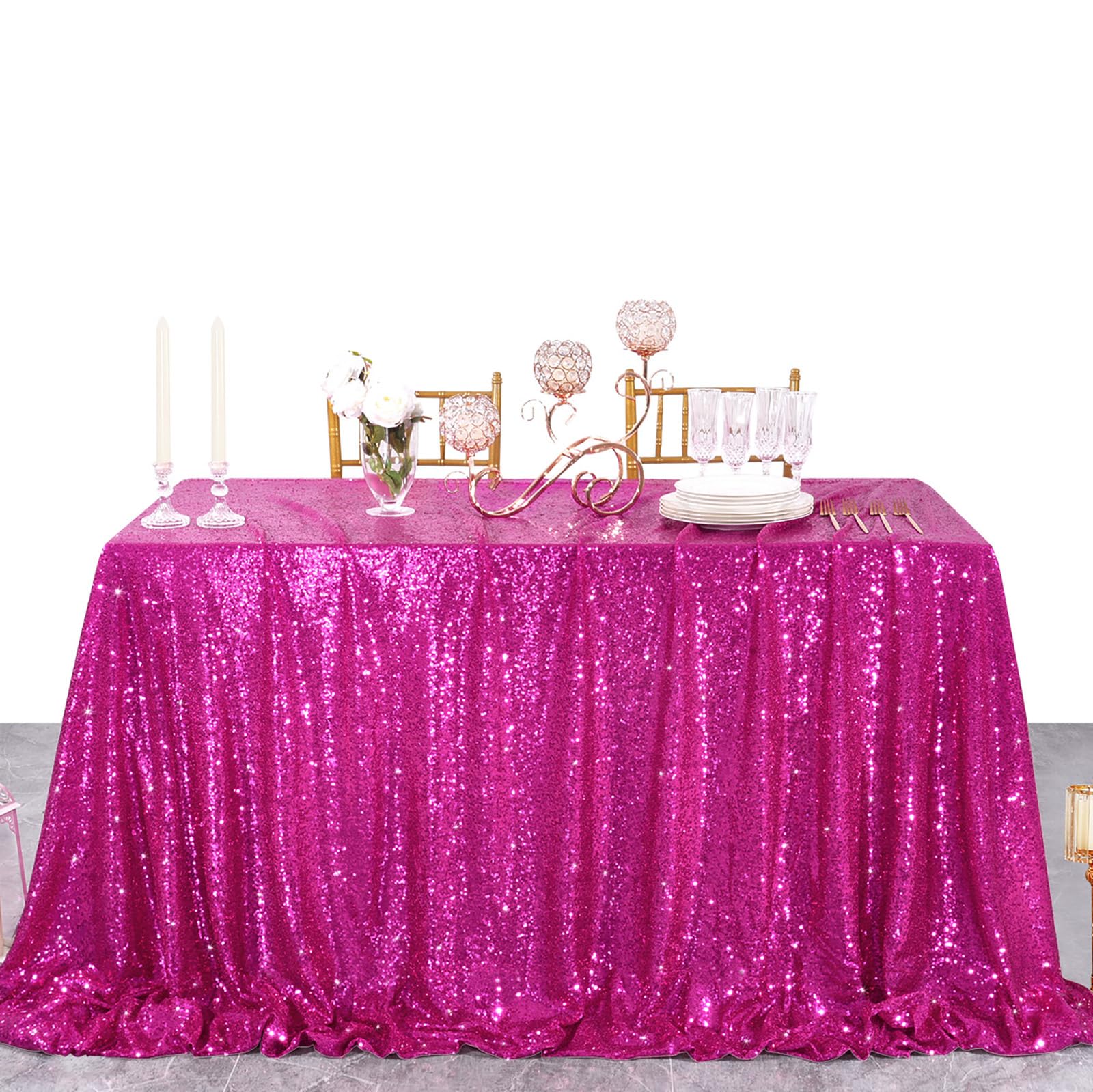 B-Cool Rectangle Tablecloth Party Hot Pink Tablecloths Fuchsia Sequin Tablecloth For Wedding Party Banquet Sequin Tablecloths