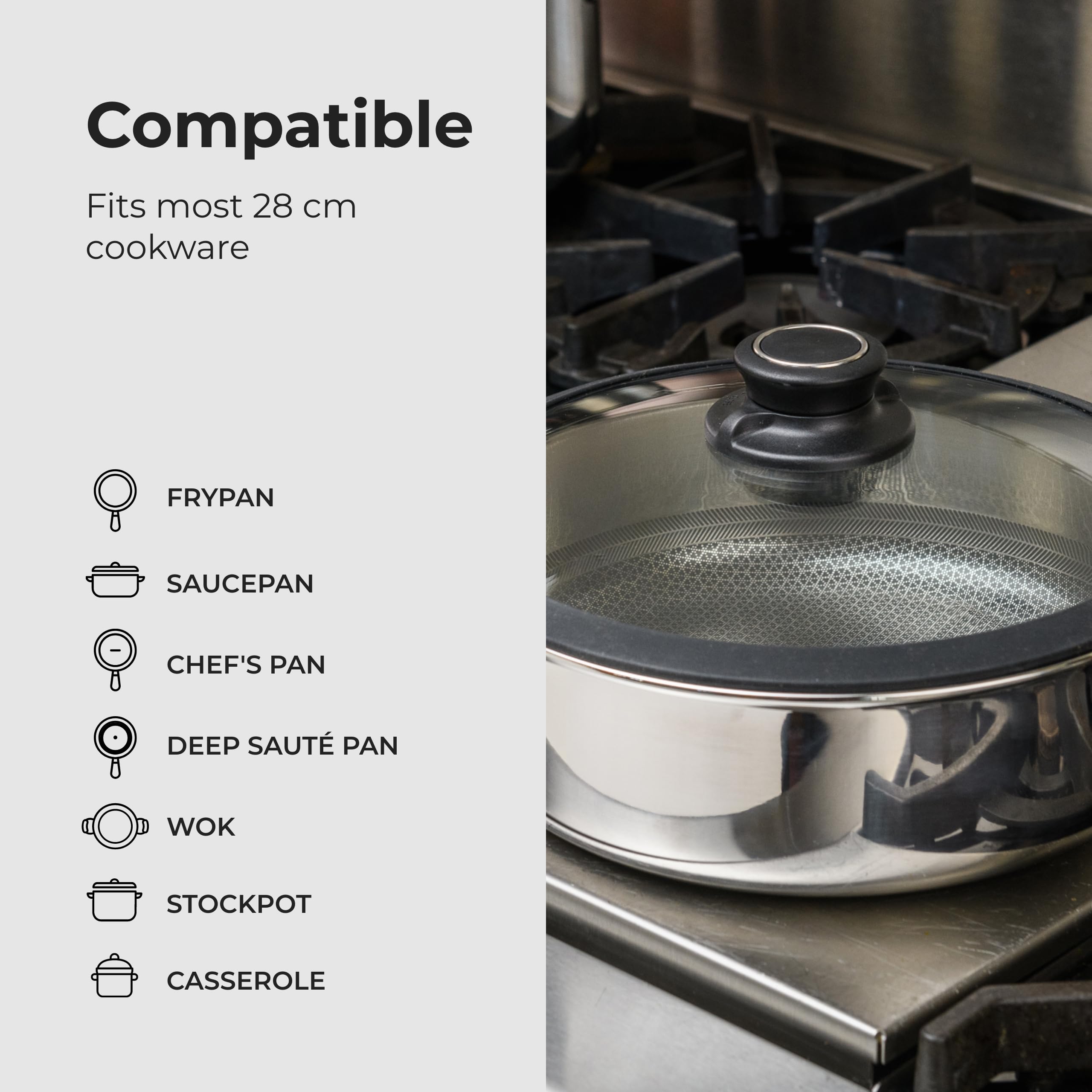 Frieling Black Cube Quick Release Cookware Tempered Glass Lid - 11-Inch Pot, Skillet, Pan Lid
