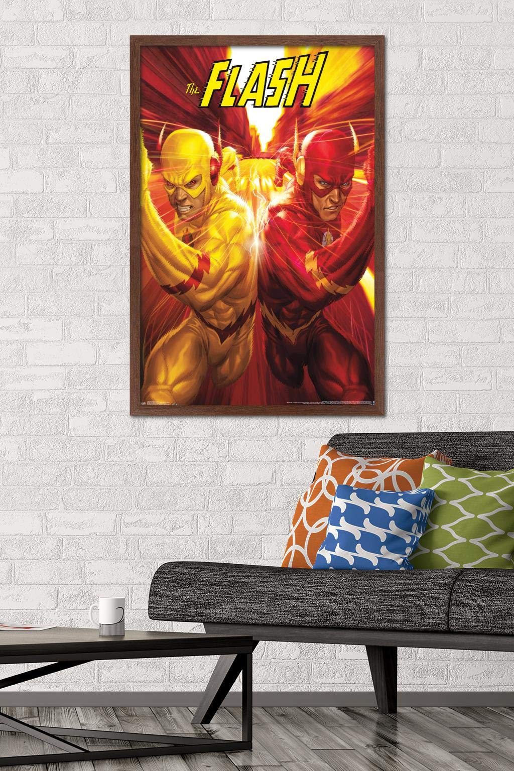 Trends International Dc Comics - The Flash And The Reverse Flash - Race Wall Poster, 22.375'' X 34'', Mahogany Framed Version