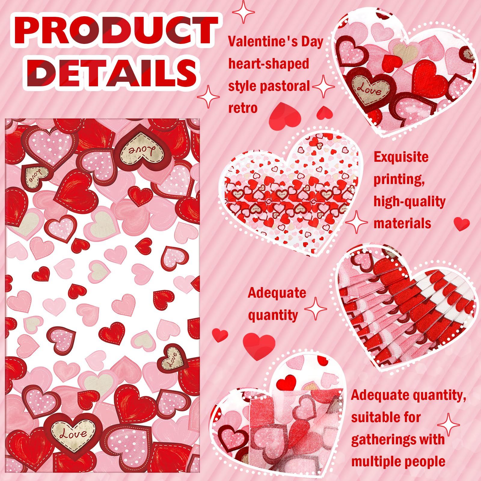Pickmesh 150 Pcs Valentine'S Day Guest Napkins 2 Ply Red Pink Disposable Hand Towels Heart Bathroom Paper Napkins For Party Dinn