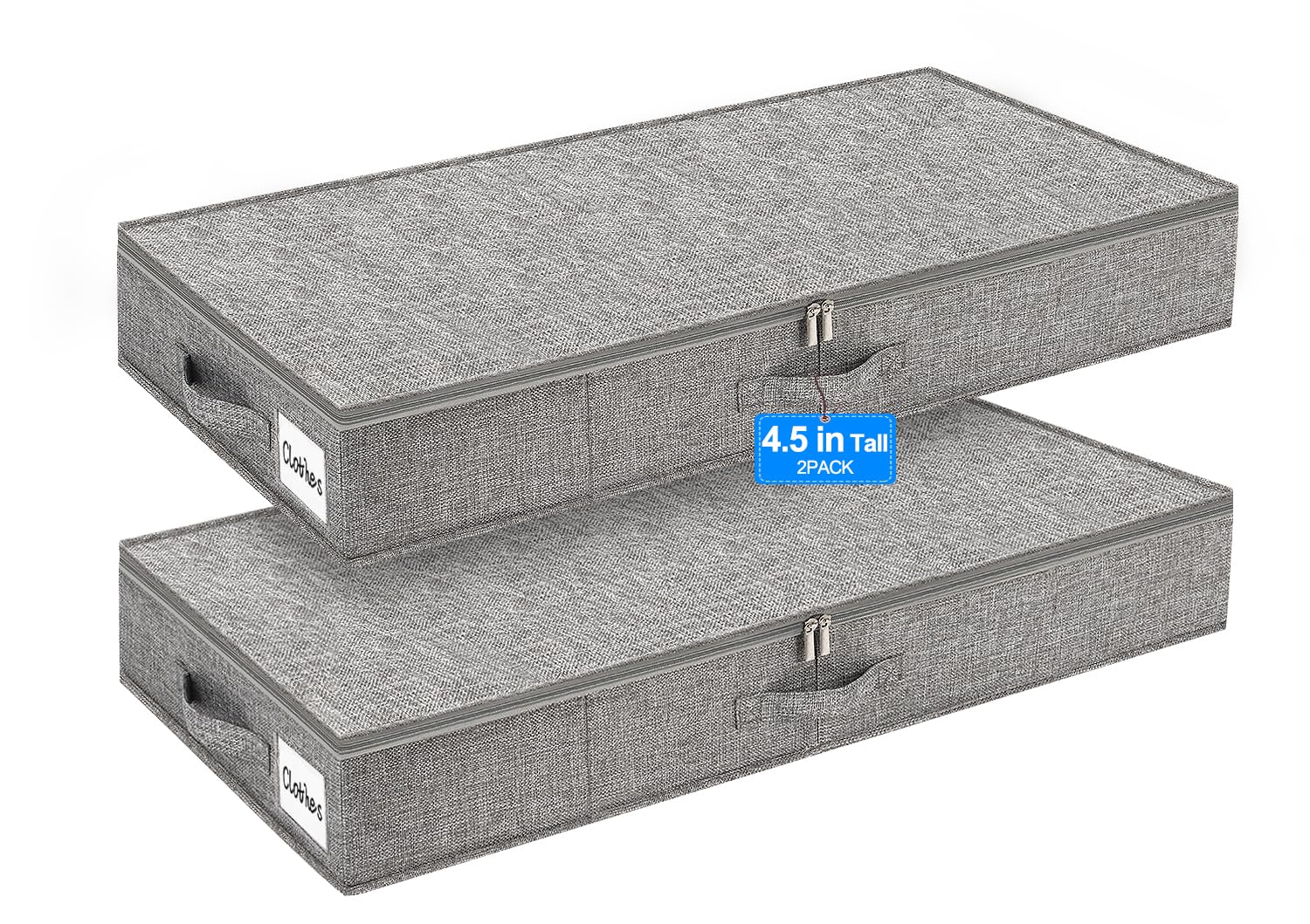 punemi Under Bed Storage Containers, 2 Pack 4.5 Inch Tall Low Profile Underbed Clothes Storage Organizer Bin with Sturdy Side &