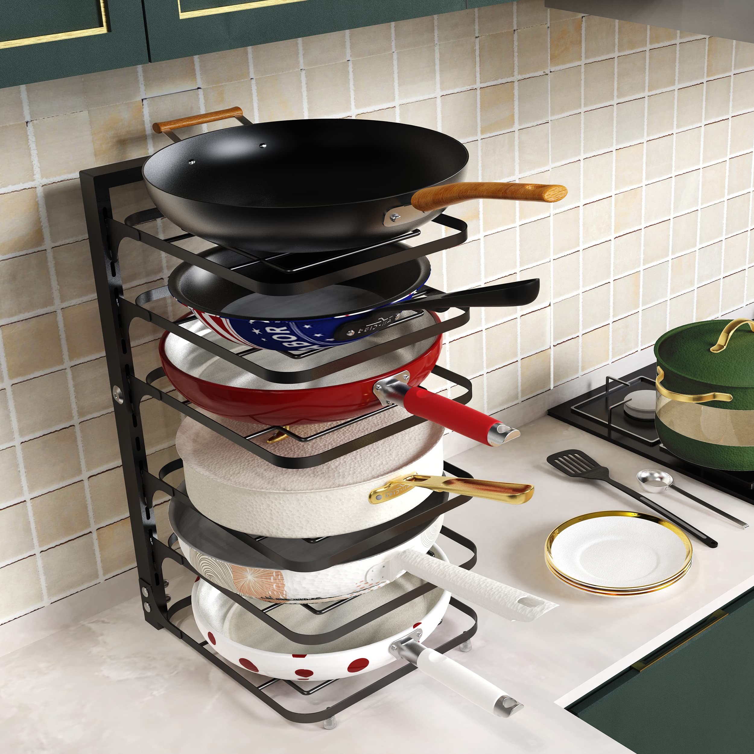 Supfirm 6-Tier Multifunctional Adjustable Pan & Pot Rack For Cabinet, Countertop Organizer, Pot Organizer For Kitchen Organizati