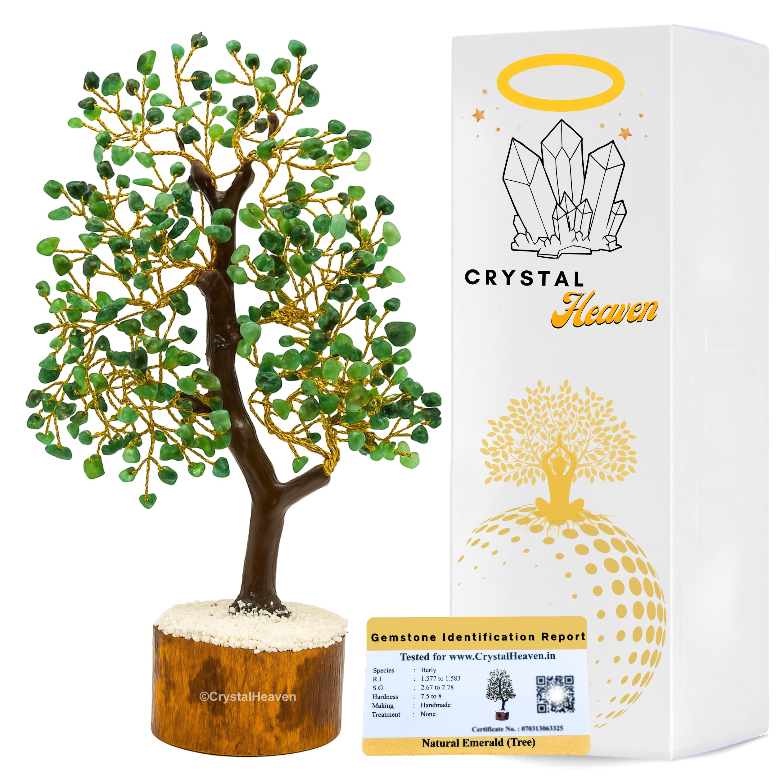 Certified Emerald Crystal Tree For Good Luck - Healing Crystals Money Tree For Wealth, Positive Energy At Home Office - Decorati