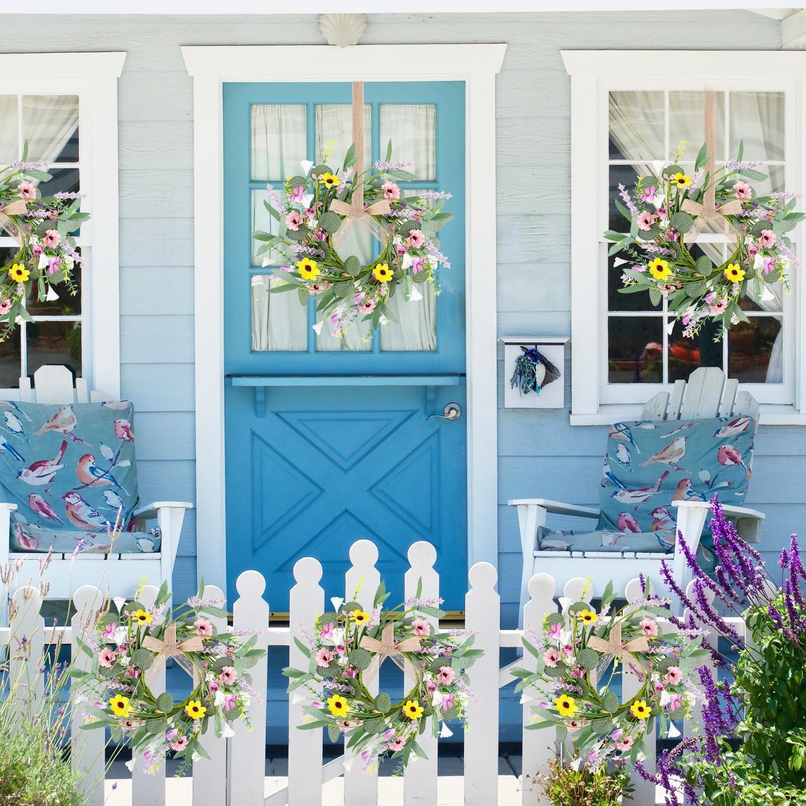 12 Pcs Spring Summer Artificial Flowered Wreath Mini Floral Wedding Candle Rings Wreaths Pillar Candle Holder for Wedding Spring