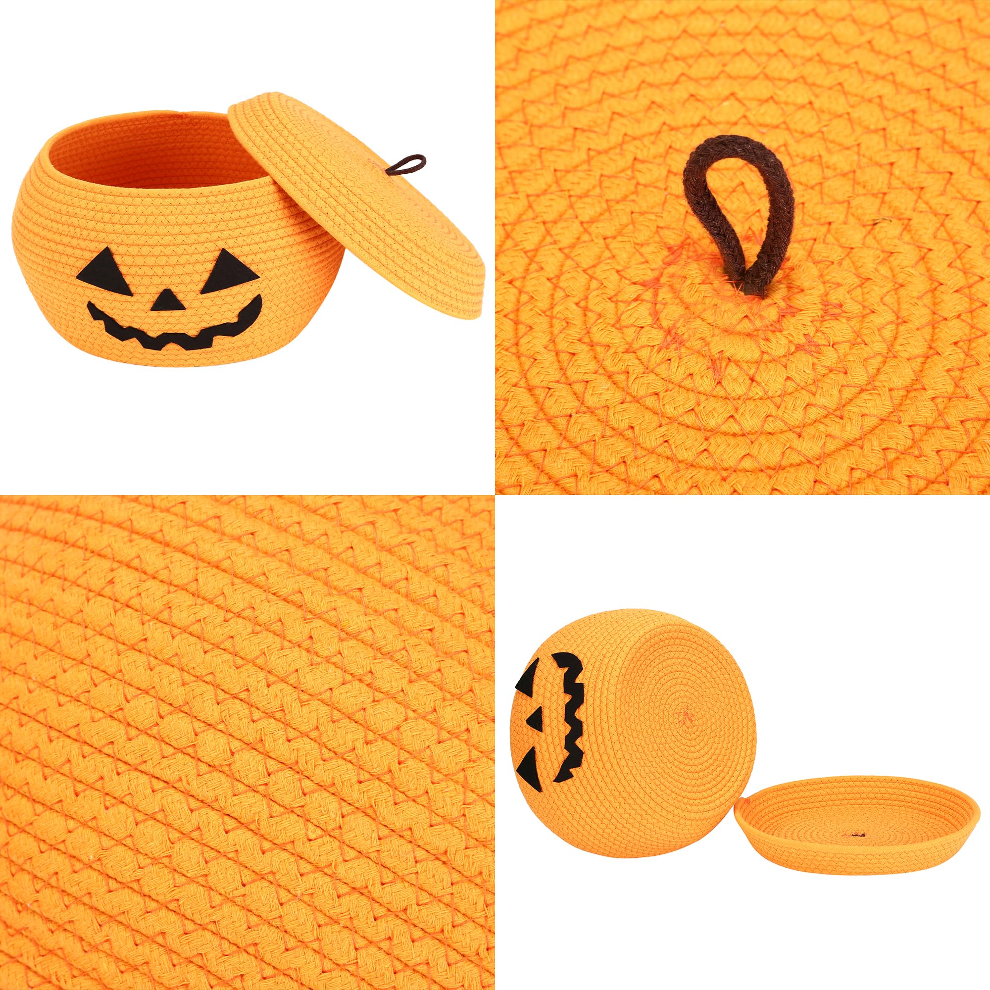 Sea Team Round Cotton Rope Storage Basket with Lid, Halloween Pumpkin Woven Storage Bin, Pot, Caddy, Organizer, Container for Sn