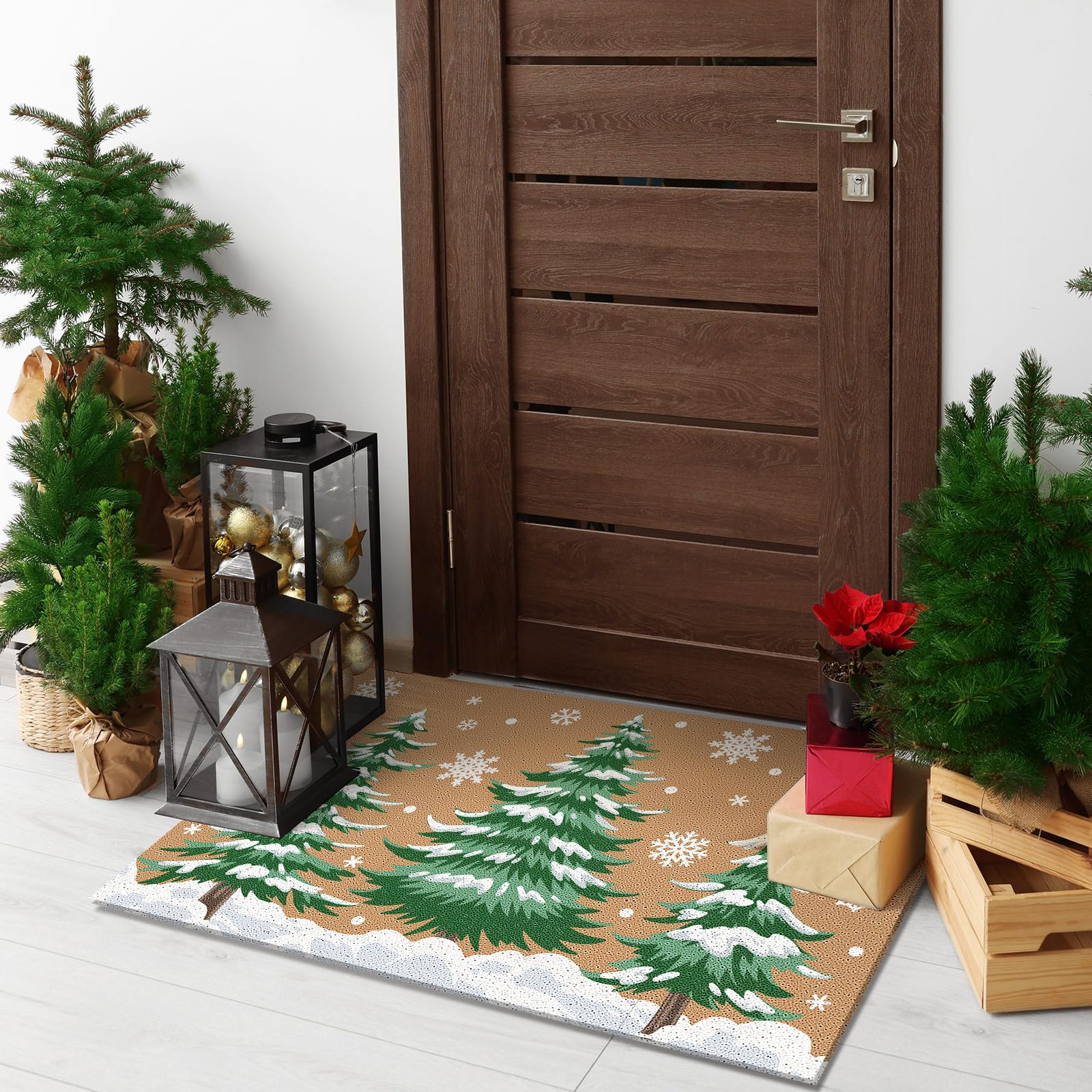 FuWeave 2 Pcs Christmas Doormats with Outdoor Rug Christmas Tree Door Mat Combo Set 100% Coir Welcome Mat and 27.5x 43 Buffalo P