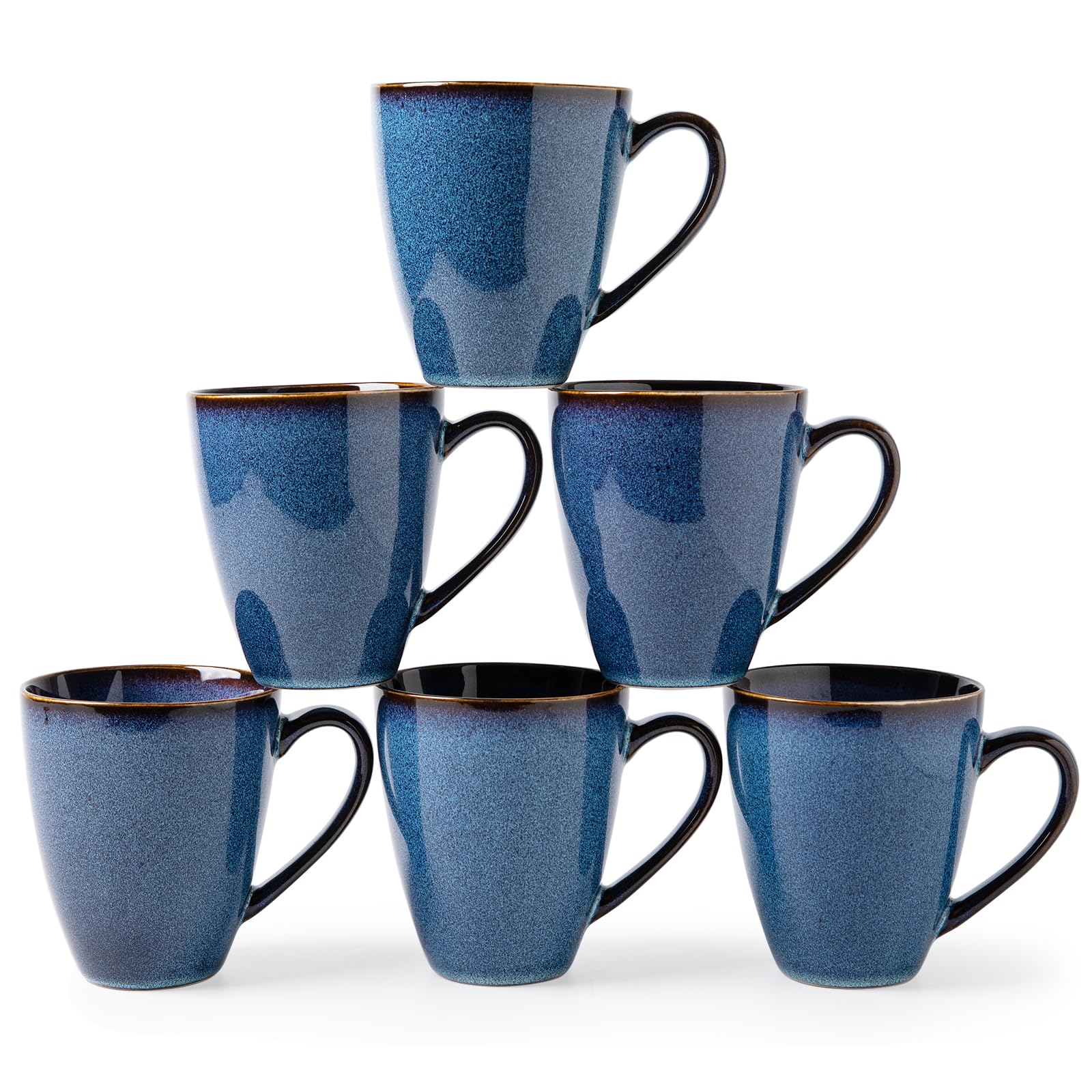 MONITO 17 OZ Coffee Mugs Set of 6, Large Ceramic Blue Coffee Mugs Set with handle for Tea/Latte/Milk/Cocoa, Funny Tea Cups for O