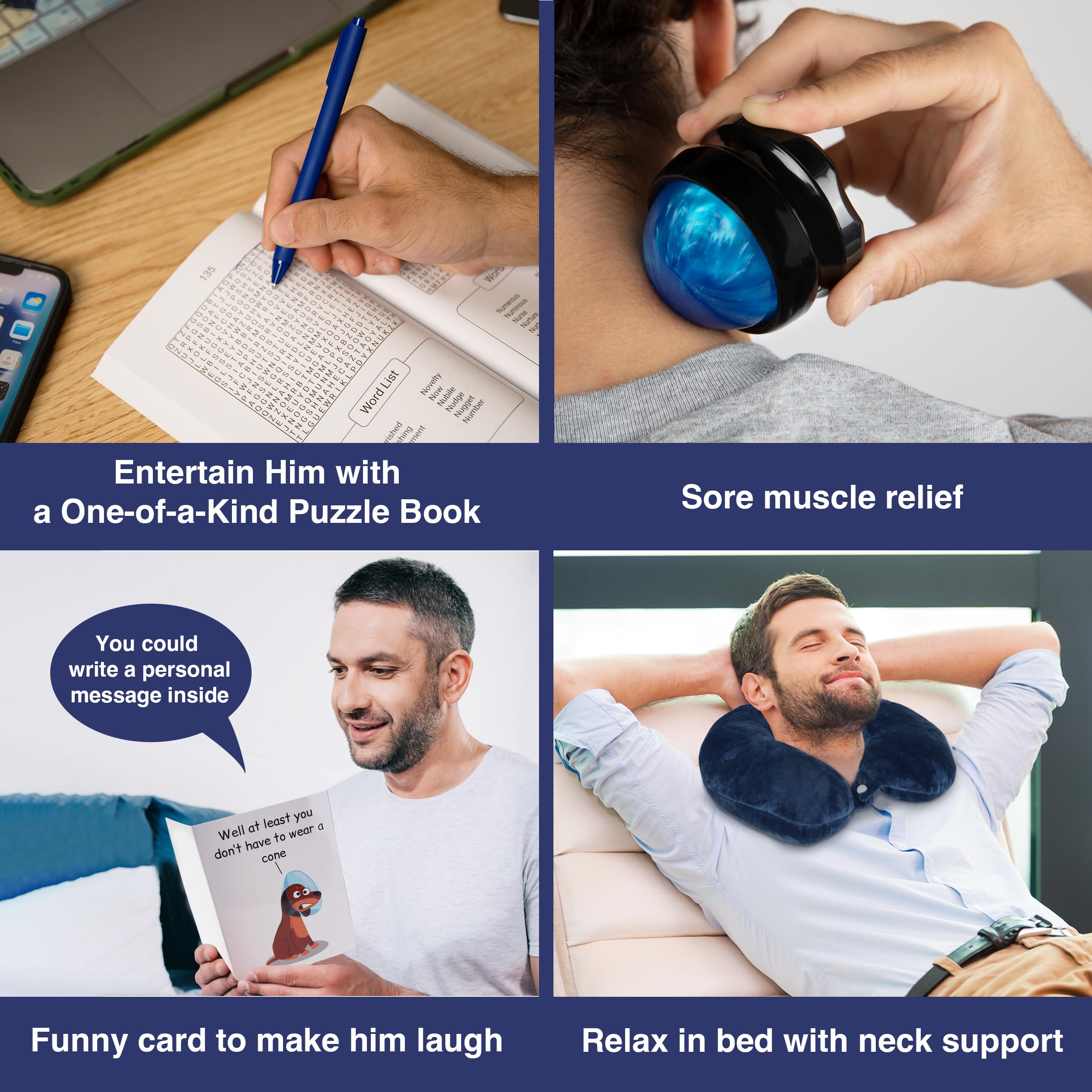 Amabeen Gifts Get Well Soon Gift Basket for Men - X-Large Dark Blue Recovery Care Package with Blanket, Tumbler, Pillow, and More