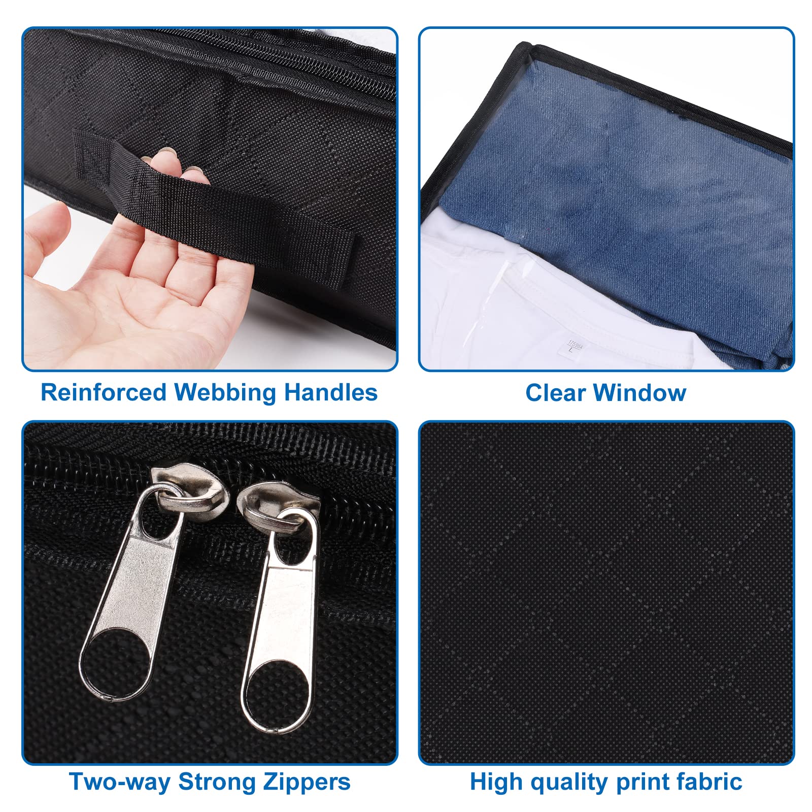 Fixwal 4 Pack Black Underbed Storage Bags with Clear Window and 2 Reinforced Handles Under Bed Storage Containers for Clothing,