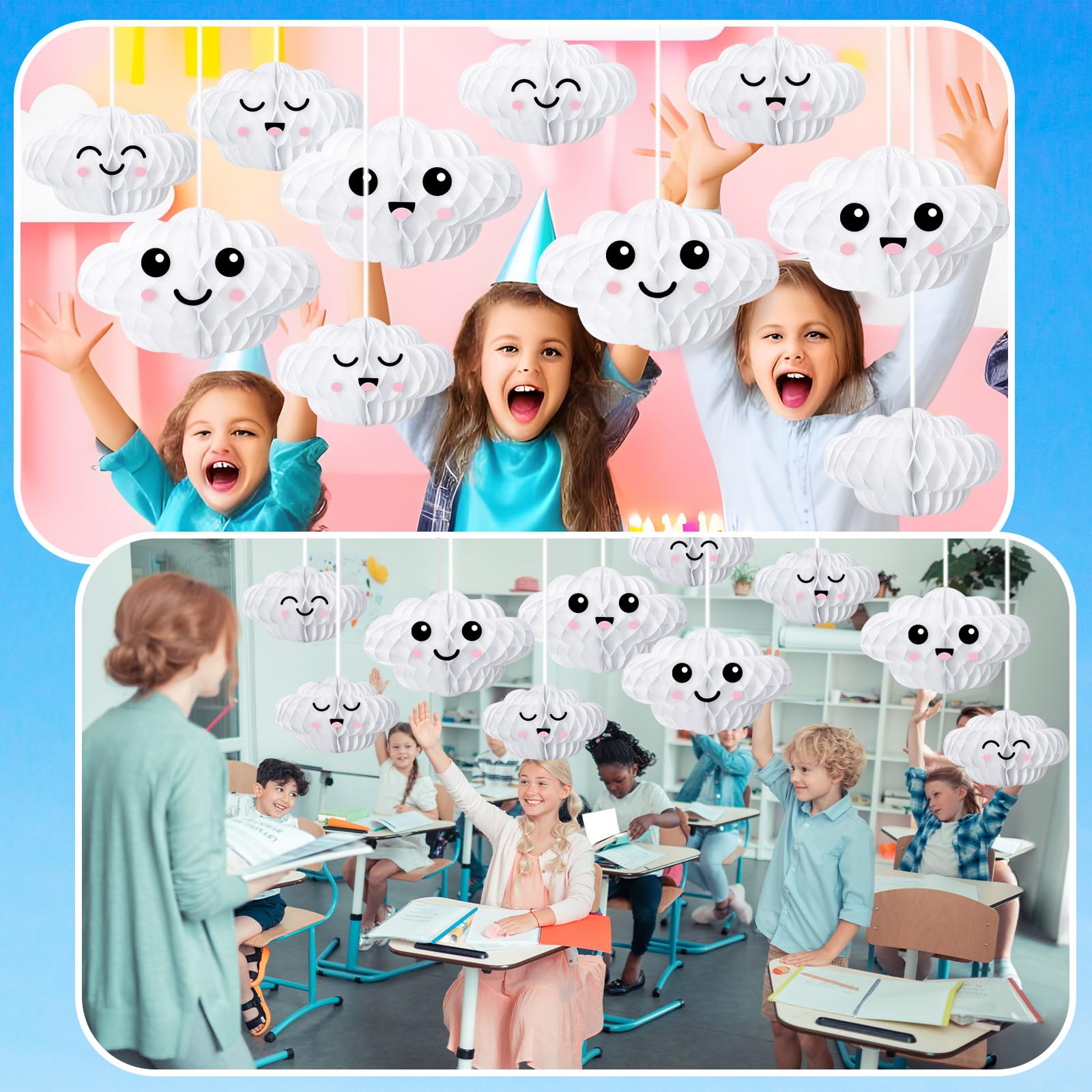 Affrolling 20 Pcs 3D Cloud Decorations Hanging Honeycomb Decor Artificial Cloud Ornaments for Ceiling Art Wedding Birthday Nurse