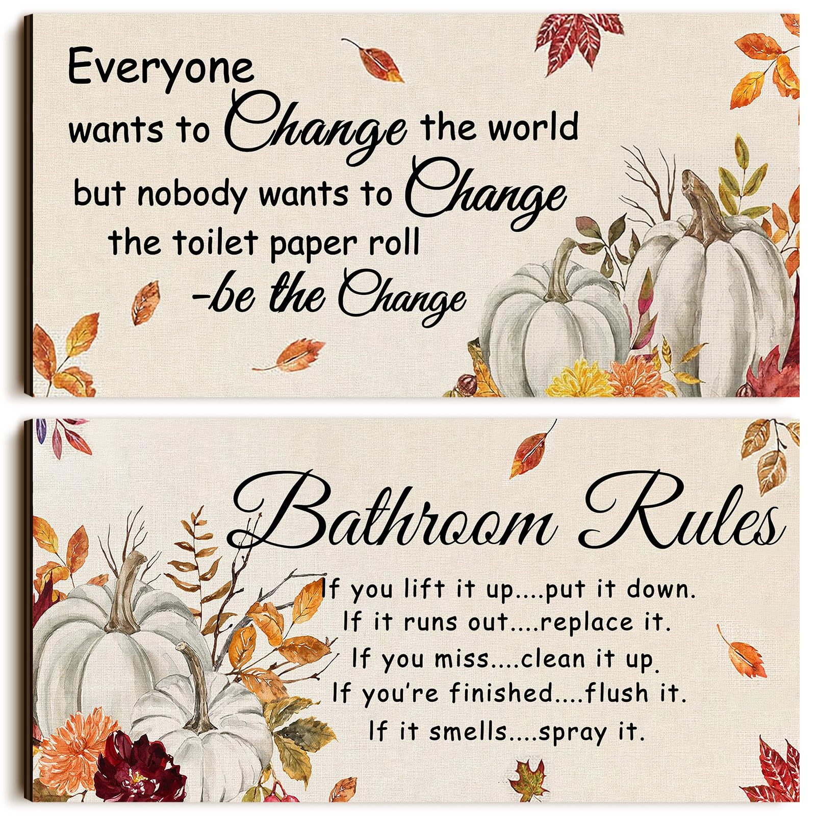 Jetec 2 Pieces Funny Bathroom Signs Bathroom Wall Decor Toilet Wall Accessories Farmhouse Toilet Rustic Wooden Signs (Fall Style