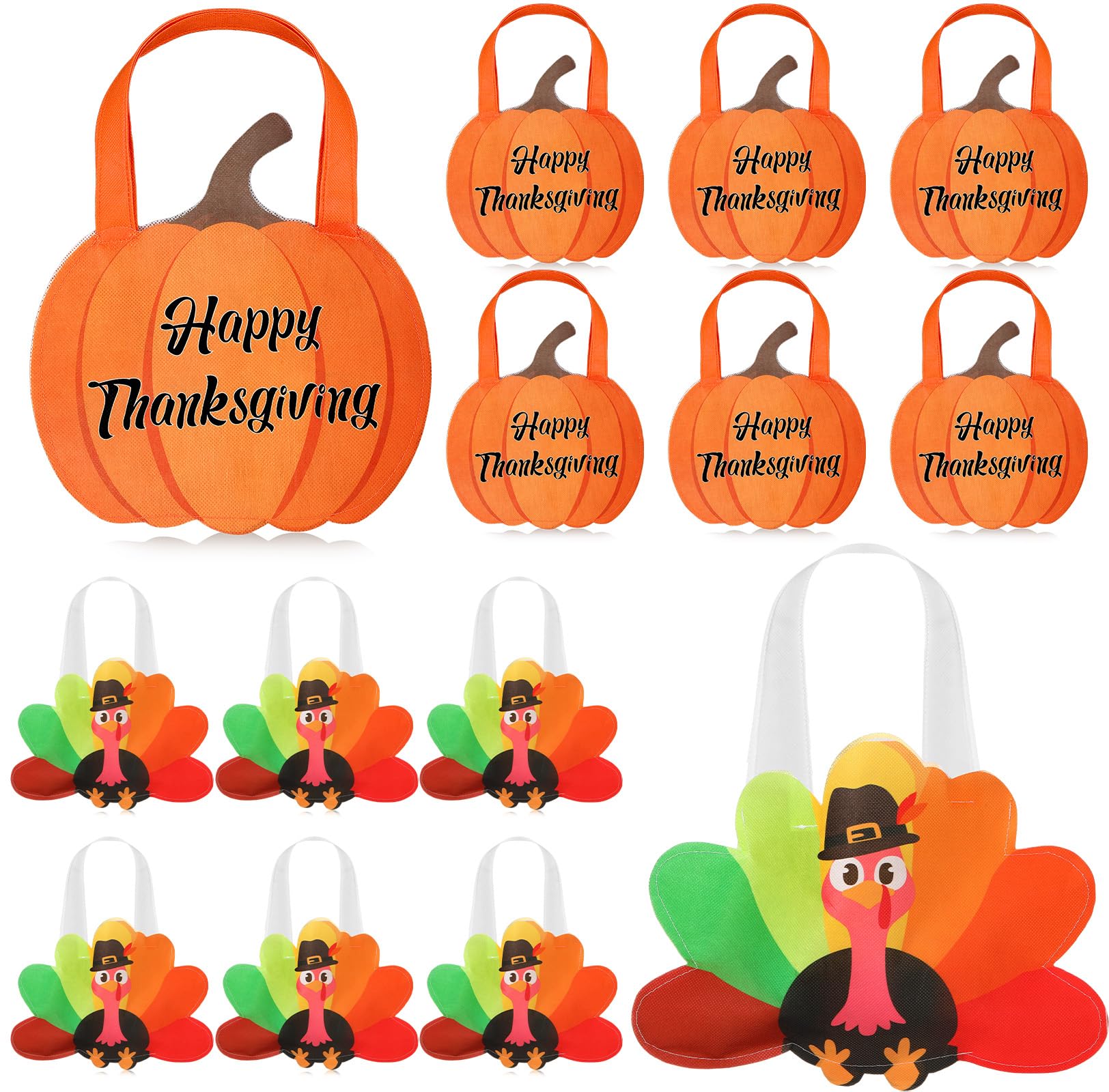 Silkfly 12 Pcs Thanksgiving Turkey Gift Bags Non Woven Reusable Autumn Goodie Candy Tote Bag with Handles Fall Party Favors for 