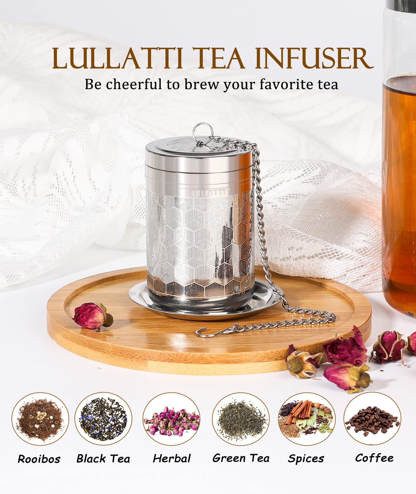 LULLATTI Large Tea Infuser - 304 Stainless Steel Tea Ball Strainer, Extra Fine Mesh, Fits Most Teapots & Mugs, 1 Pack