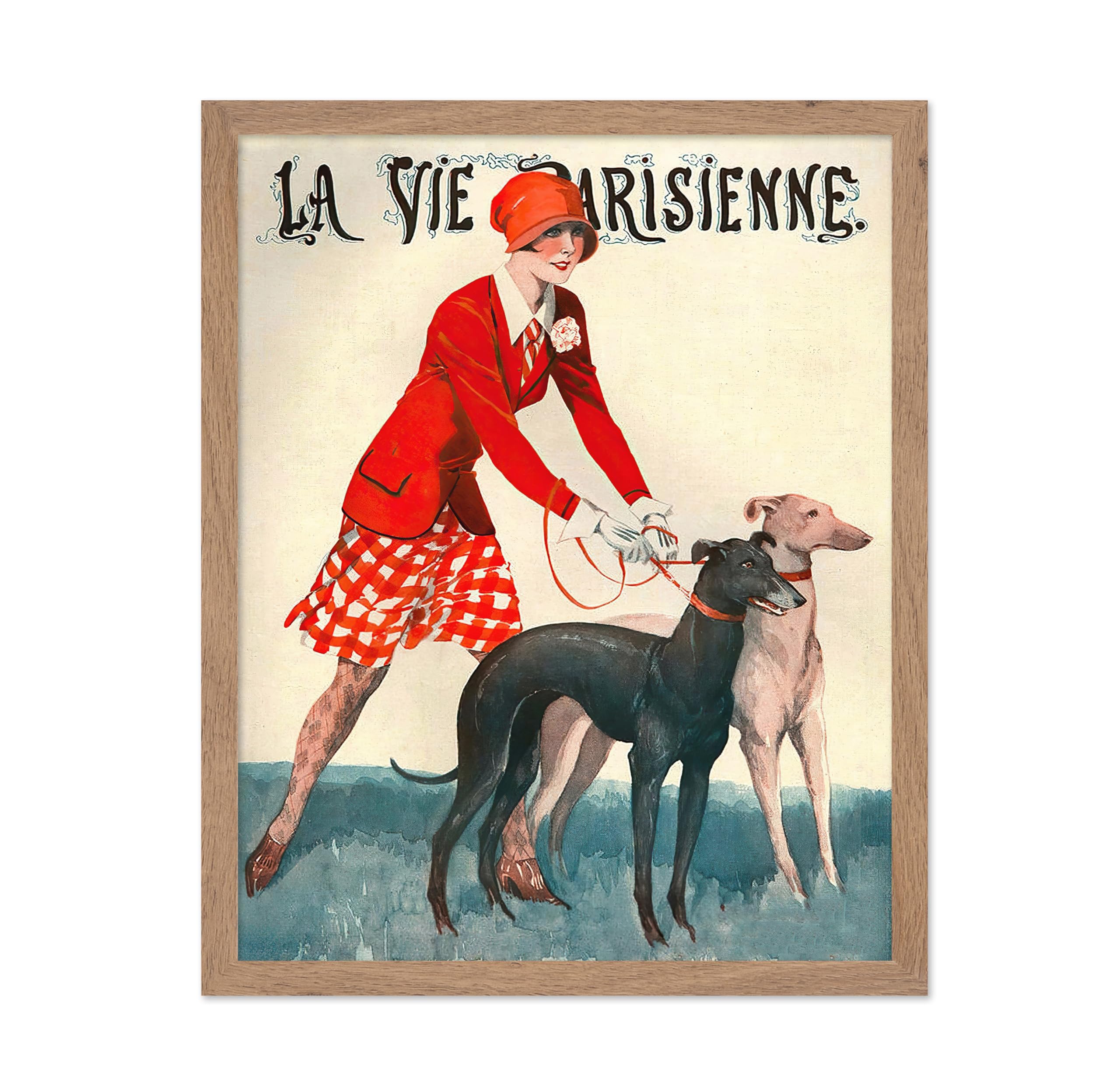 Poster Master Vintage Animal Poster - Retro Advertising Print - La Vie Parisienne, Greyhound Dogs, French Woman - Gift for Artis