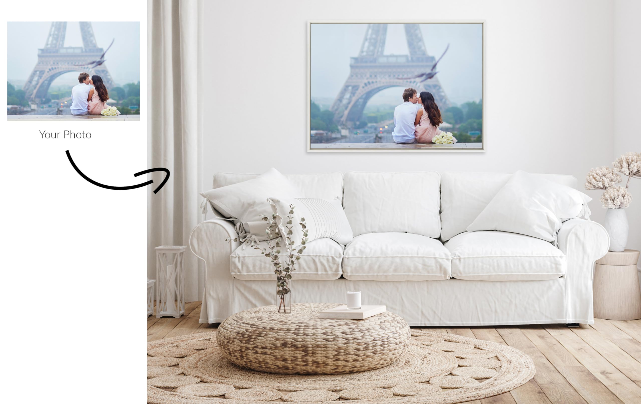 Kate And Laurel Sylvie Custom Printed Framed Canvas Wall Art, 41.5X31.5 White, Personal Canvas Print With Your Photos For Bedroo