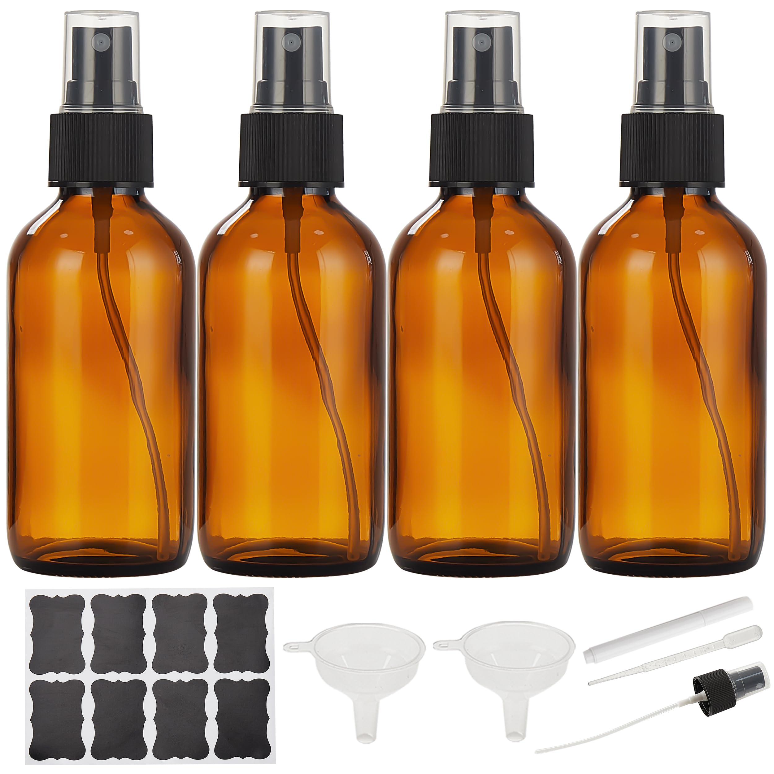 Bastelica Dark Amber Glass Spray Bottles 4 Oz, Small Empty Spray Bottles For Essential Oils, Fine Mist For Face, Hair, Plants, T