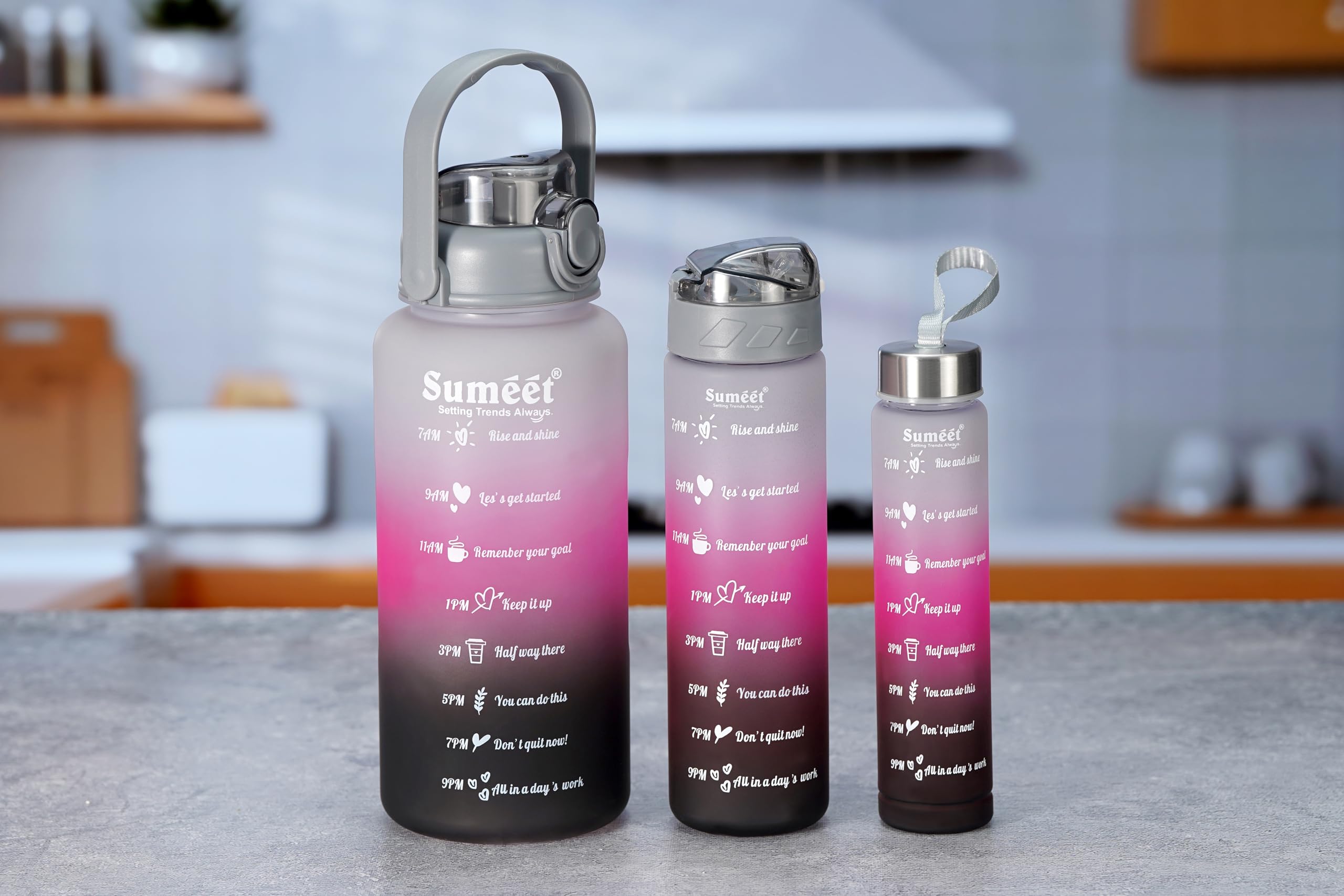 Sumeet Leak Proof Motivational/InspireHydrate Water Bottle Combo With Straw & Time Marker For Office/School/College/Gym/Picnic/