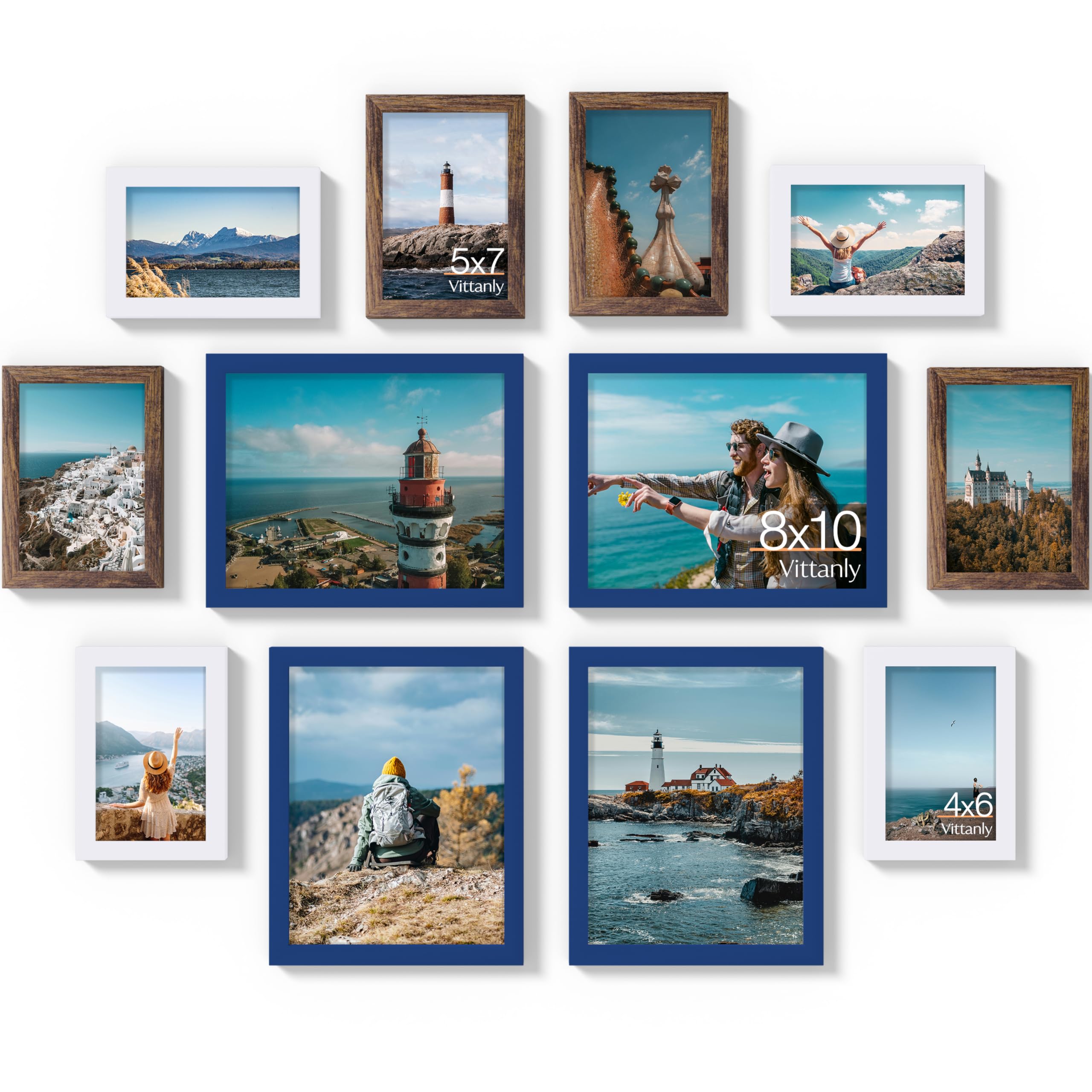 Vittanly 12 Pack Picture Frames Collage Wall Decor for Mounting or Tabletop Display, Gallery Wall Frame Set for Family, Multi Si