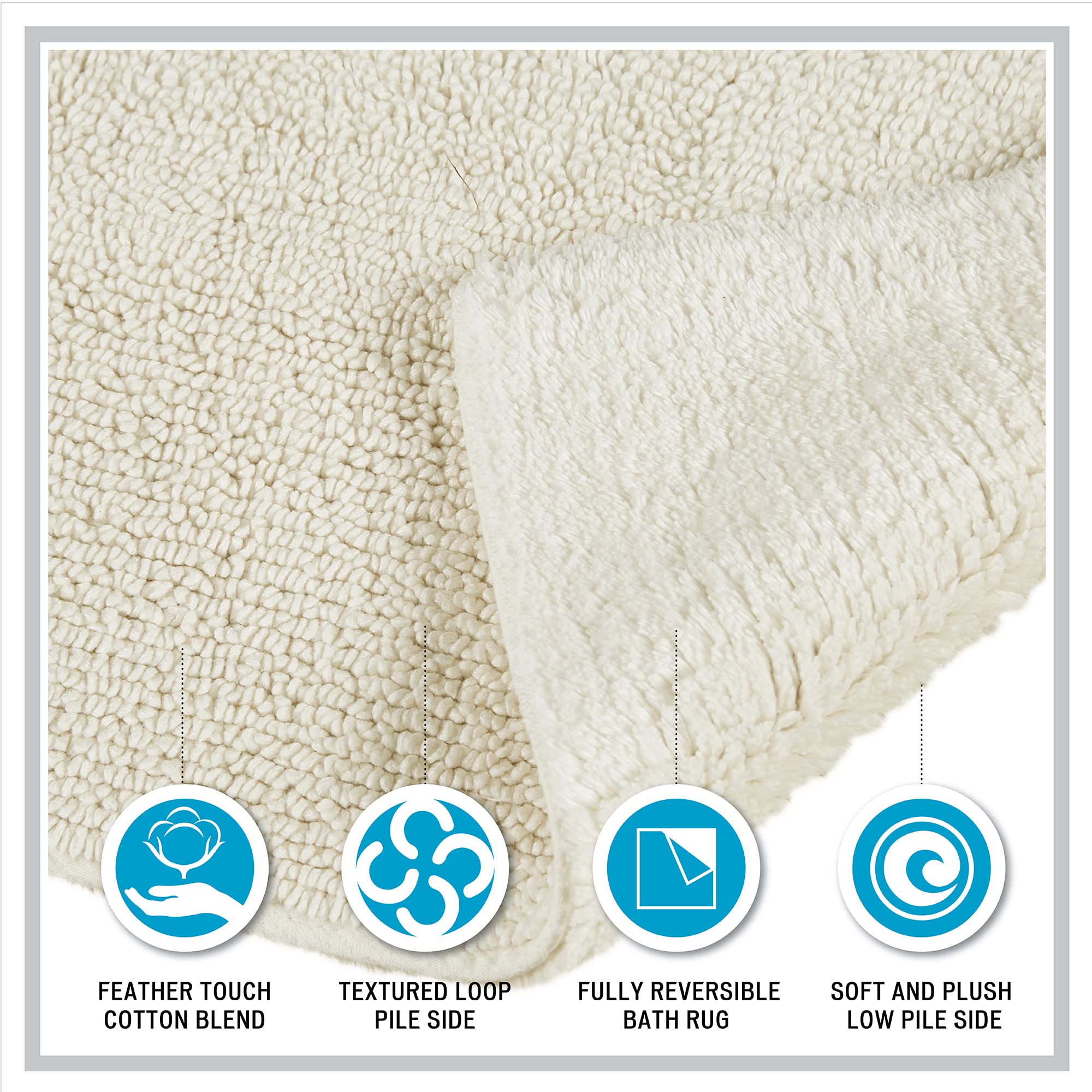 Beautyrest Plume Reversible Cotton Bathroom Rug, Medium Pile, Feather Touch, Soft, Plush, Luxurious Bath Mat, Absorbent, Quick D