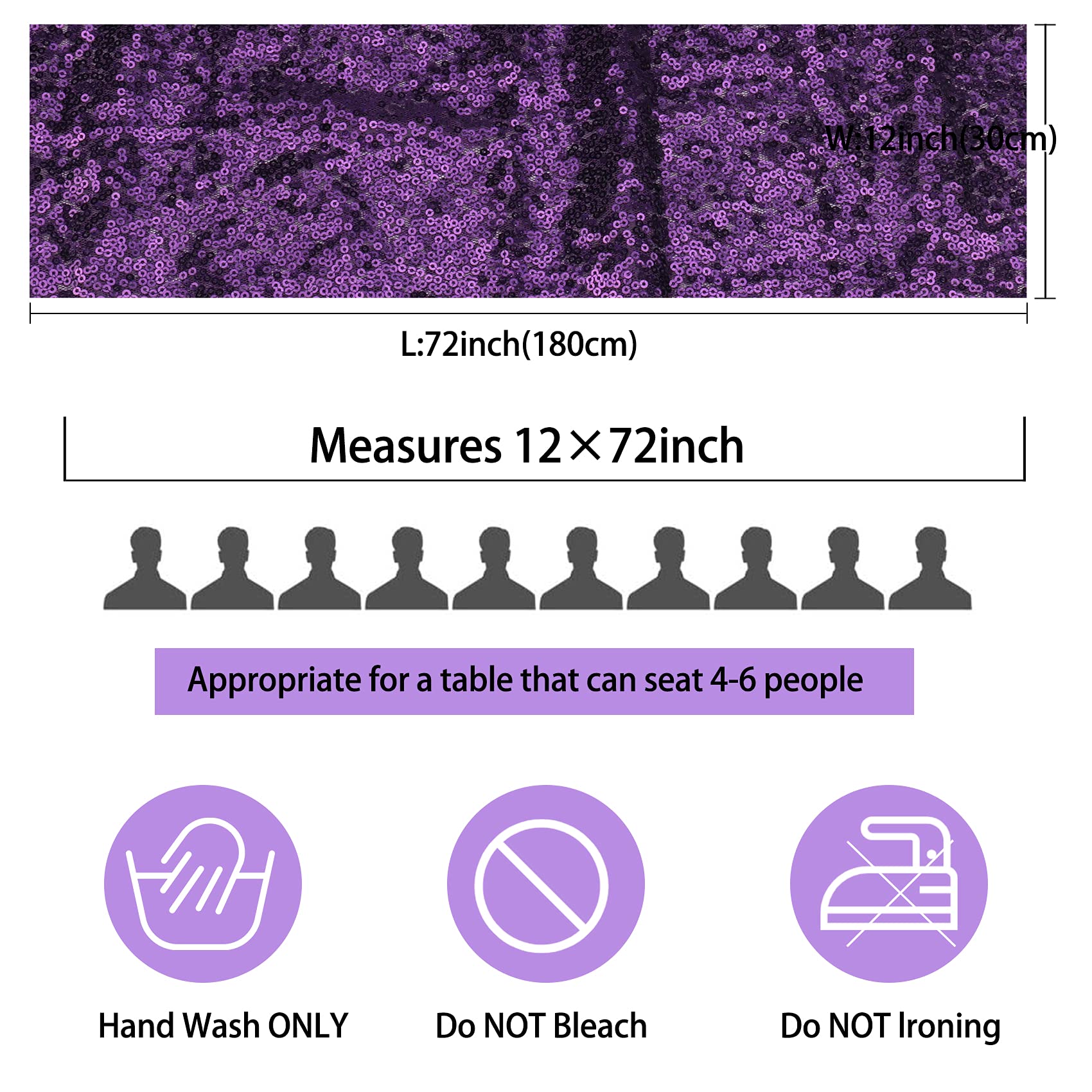 12 Packs 12 X 72 Inch Purple Sequin Table Runner Glitter Dining Table Runner For Birthday Wedding Engagement Bridal Baby Shower