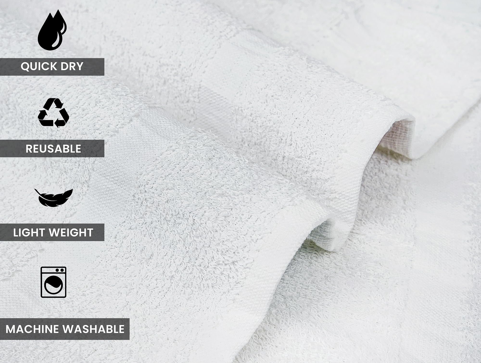 Zuperia White Hand Towels Bulk - 16 X 27 Inches, 100% Cotton Economy Light Weight Towels For Commercial Use - Quick Dry, Ultra-S