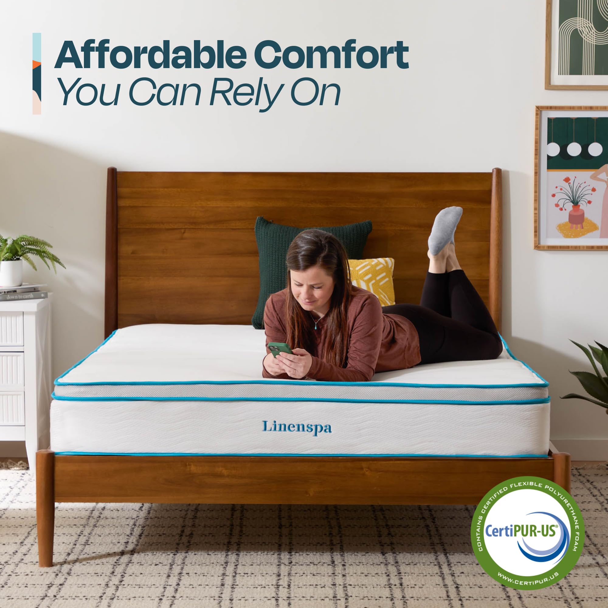 Linenspa 10 Inch Memory Foam and Innerspring Hybrid Mattress-Medium Feel-Full