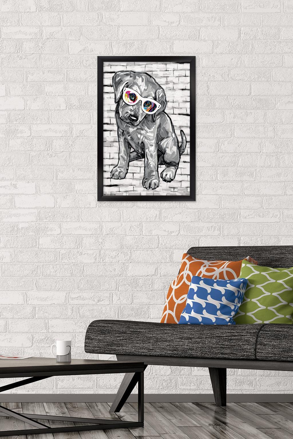 Trends International Pd Moreno - Dog Glasses Wall Poster, 14.725'' X 22.375'', Black Framed Version