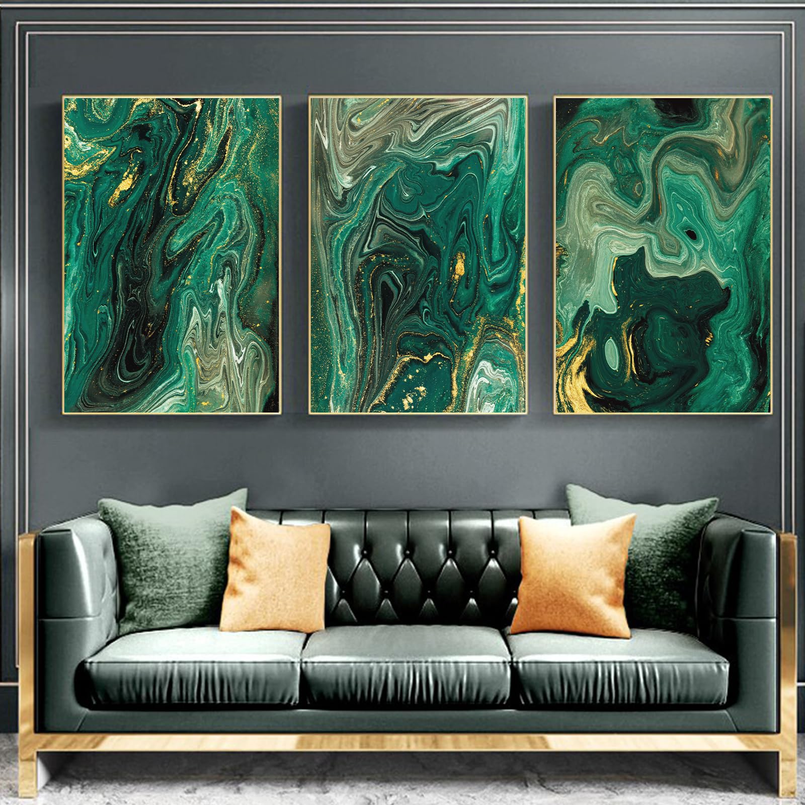 Backymrjcart Modern Abstract Wall Art, Green Marble Poster Canvas, Unframed Wall Art For Living Room Decor