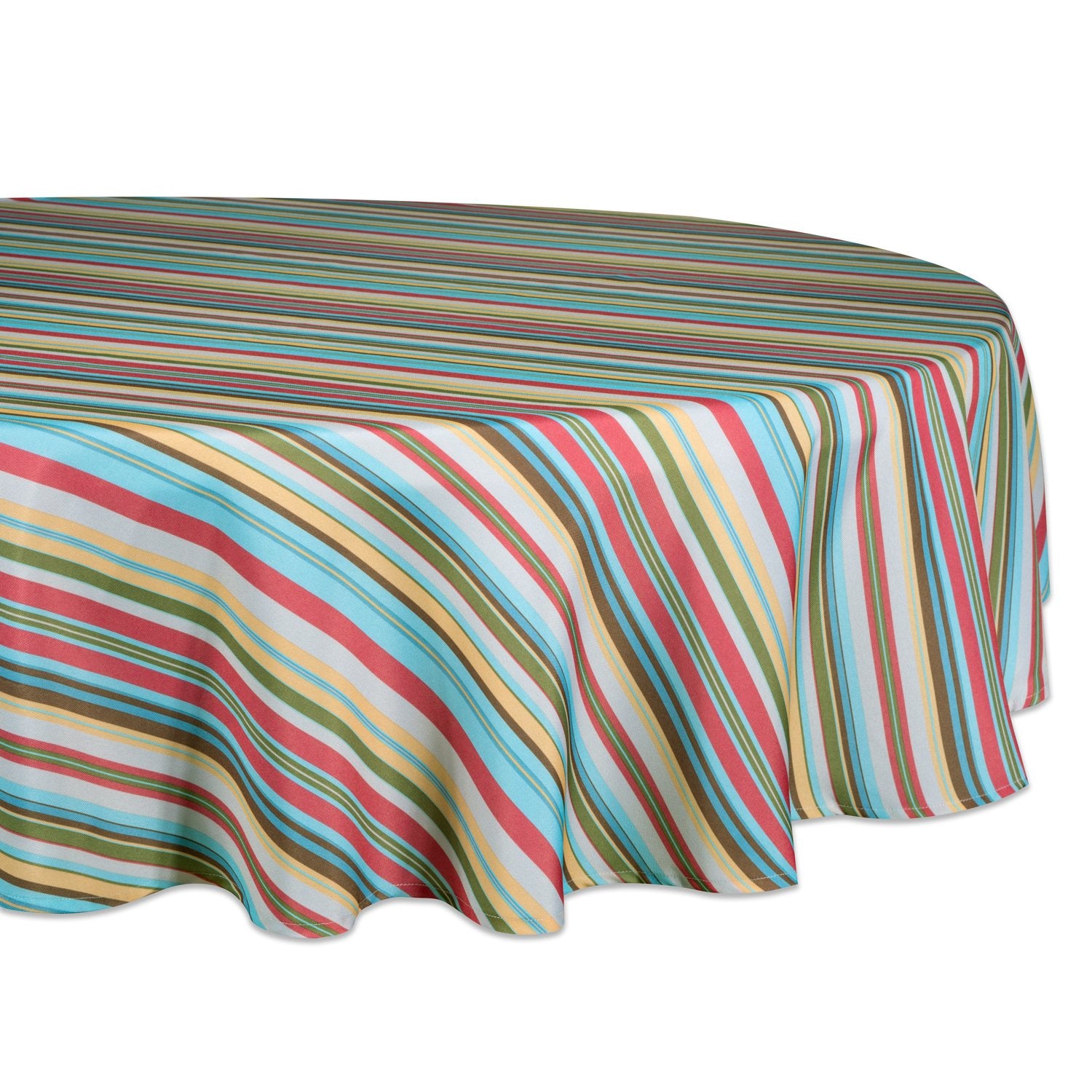 DII Summer Stripe Outdoor Tabletop Collection, Multi-use, Machine Washable, Tablecloth, 60 Round, Sunset