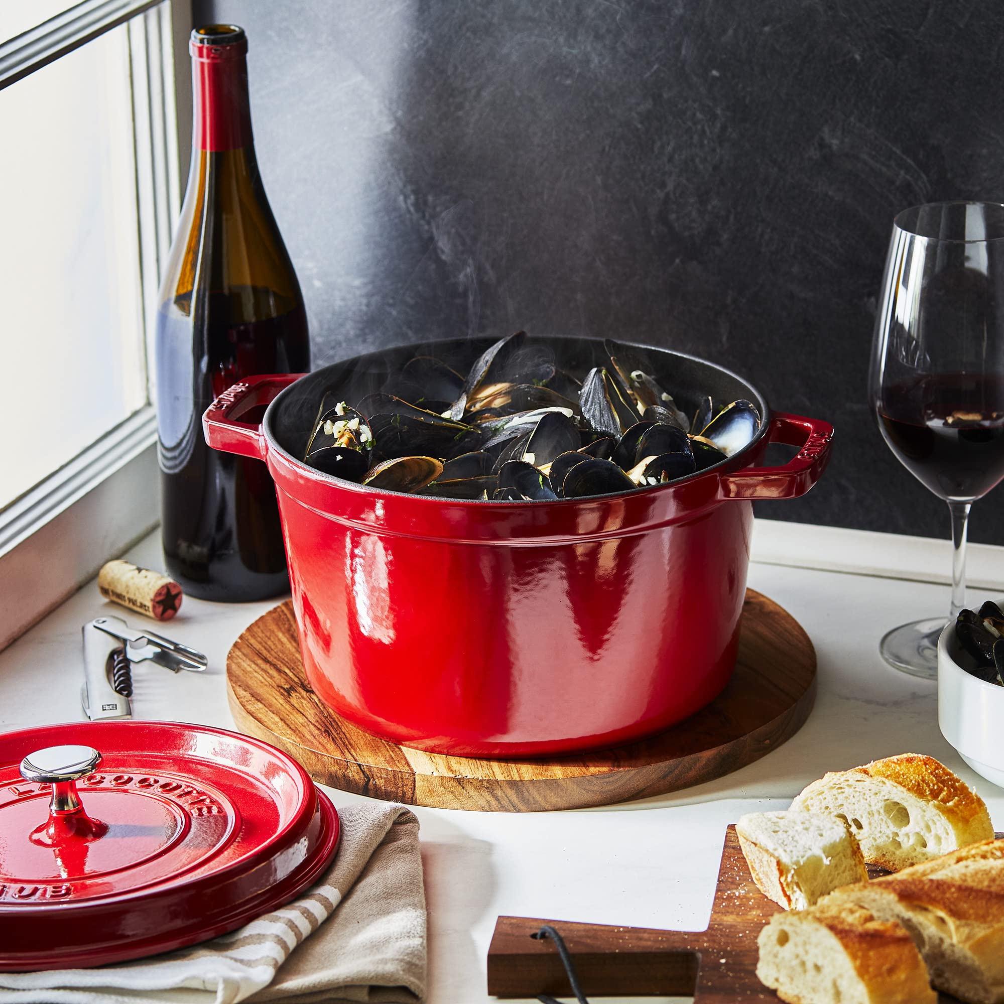 STAUB Cast Iron Dutch Oven 5-qt Tall Cocotte, Cherry, Model 12502406, Made in France, Perfect for 5-6 Servings
