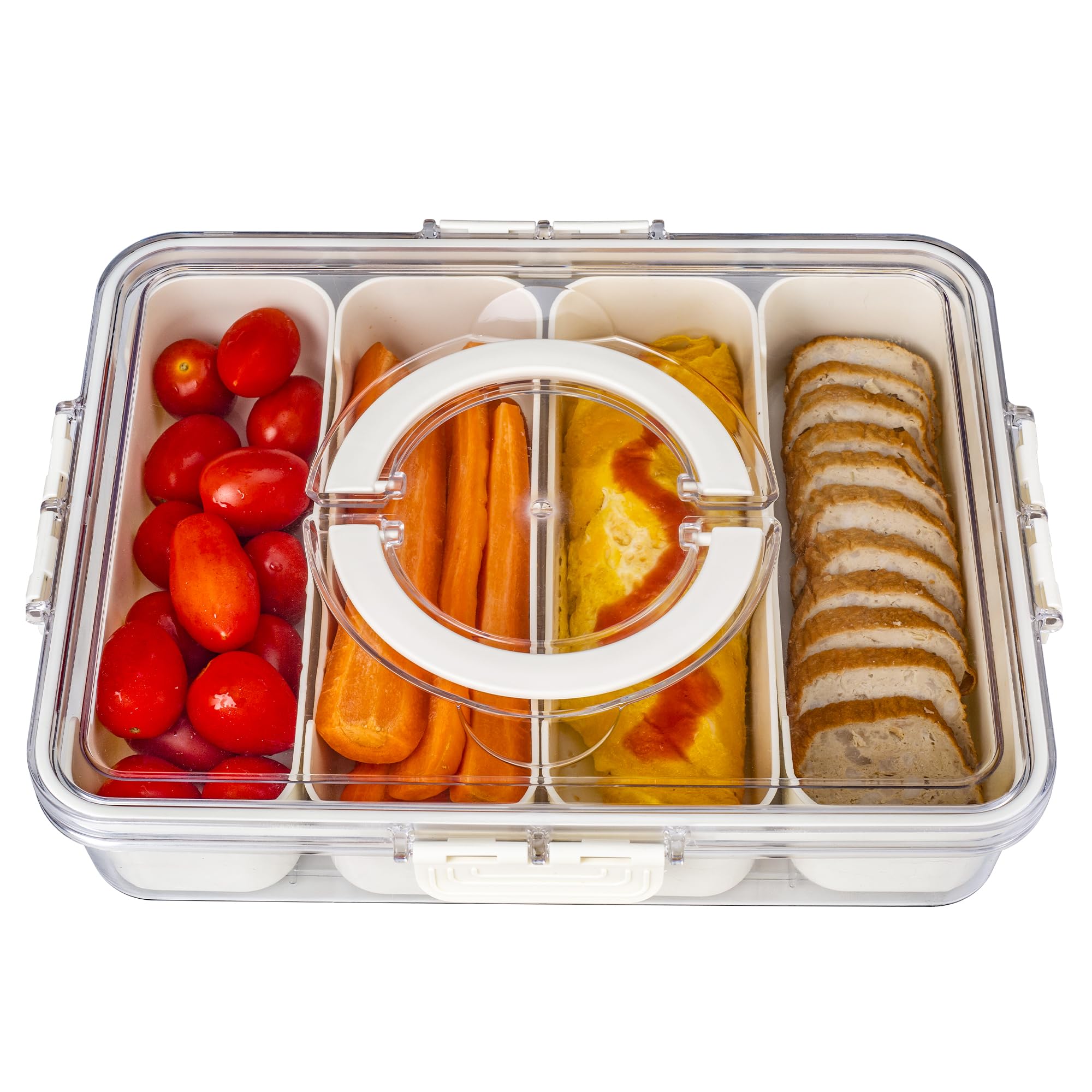 Bandesun Divided Serving Tray with Lid and Handle - Snackle Box Charcuterie Container for Portable Snack Platters - Clear Organi