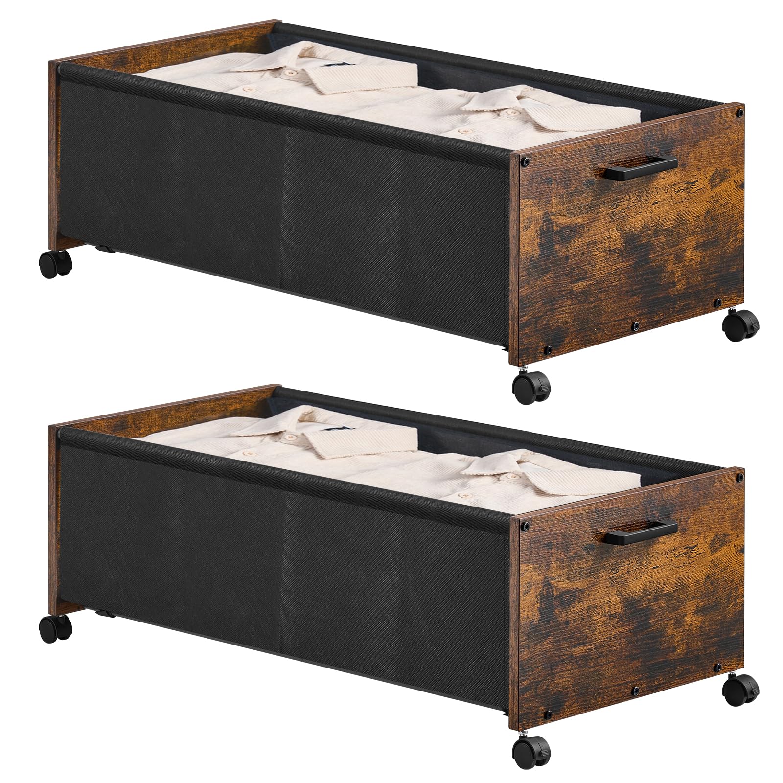 FOUCSSOMEI Under Bed Storage with Wheels, Bigger Size, Under Bed Drawers Heavy Duty, 2 Packs, Wooden Under Bed Storage Container
