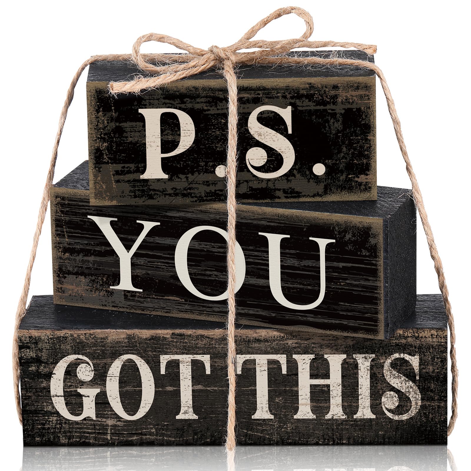 Yuntau 4 Pcs Farmhouse Motivational Wooden Tabletop Decor P. S. You Got This Inspirational Tiered Tray Decorations Rustic Gift B