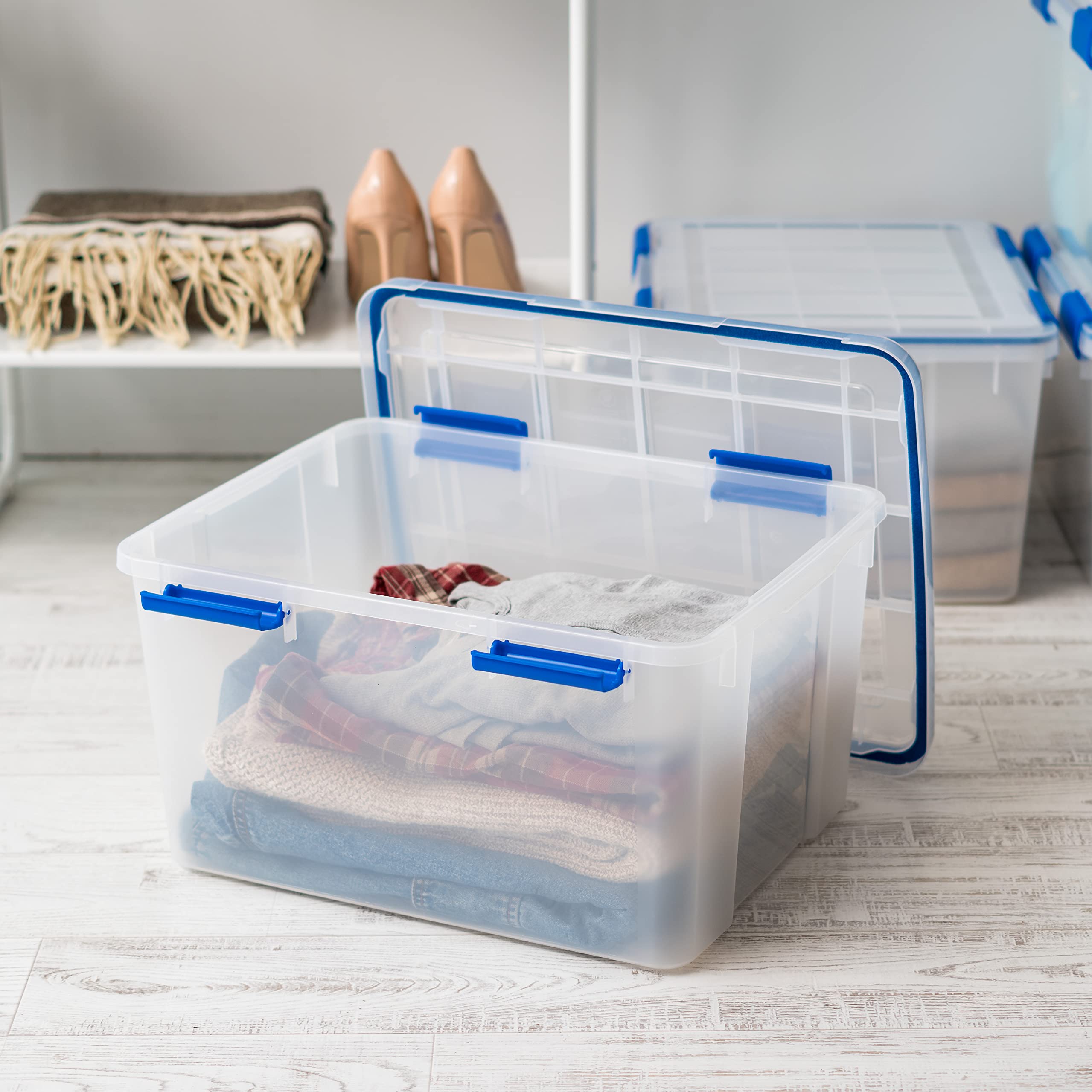 Iris Usa Weatherpro 44 Qt Storage Bins With Lids, 2 Pack, Bpa-Free Plastic Gasket Box With Tight Latch And Seal, Stackable Nesta