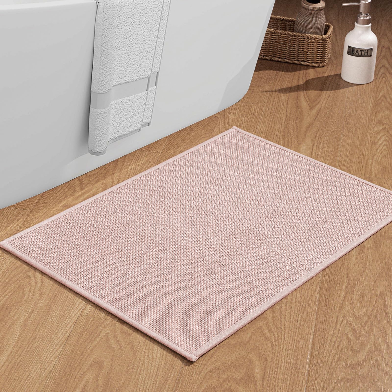 Chakme Bathroom Rugs Mat 24X17, Ultra Thin Non Slip Bath Mat Small Quick Dry Absorbent Bath Mat For Bathroom Floor, (Pink, 24''X