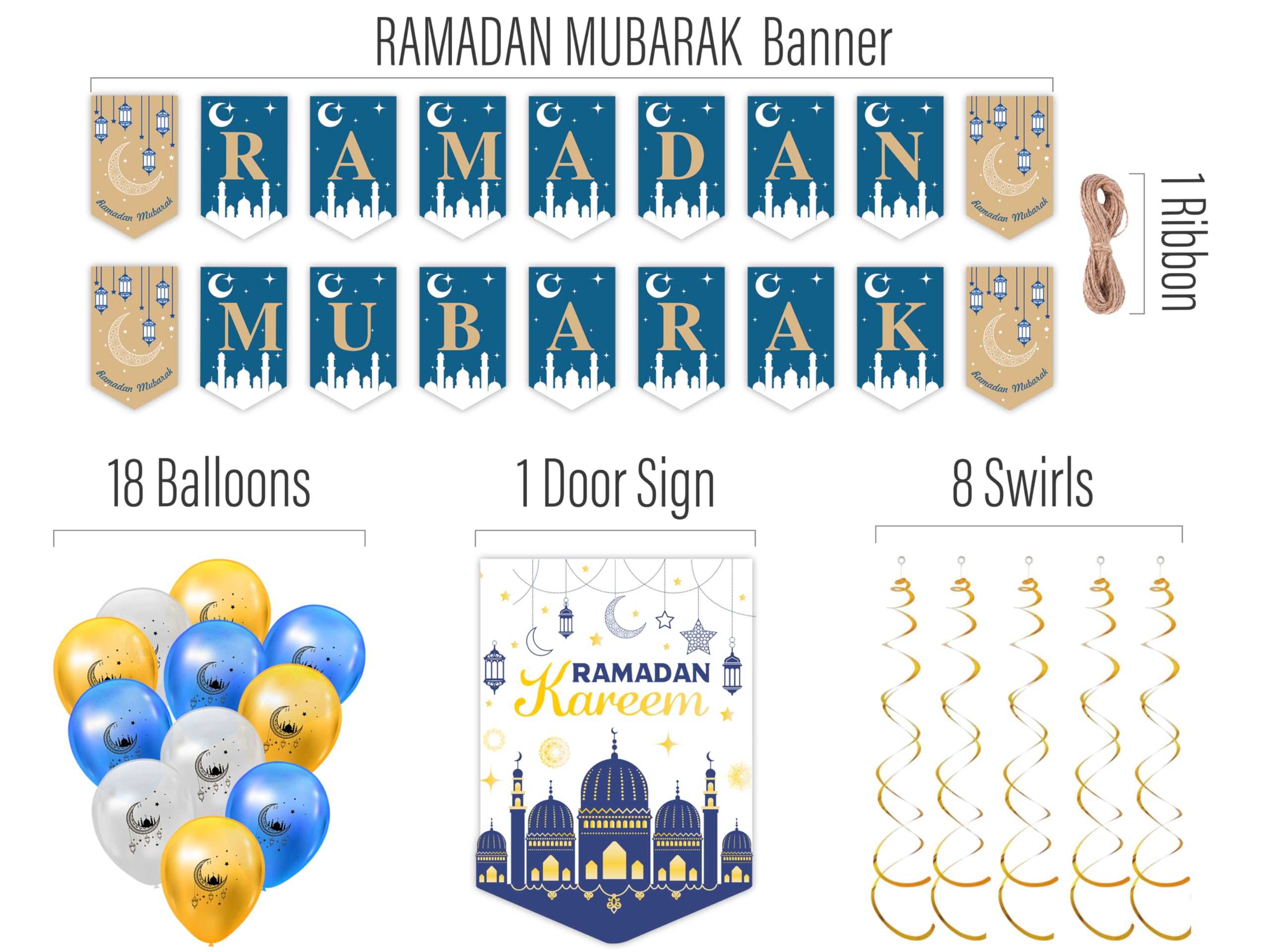Oleek Ramadan Decorations For Home 2025 Set ( Ramadan Wreath -2 Ramadan Banner - 18 Ramadan Balloons ) Ramadan Decor - Ramadan G