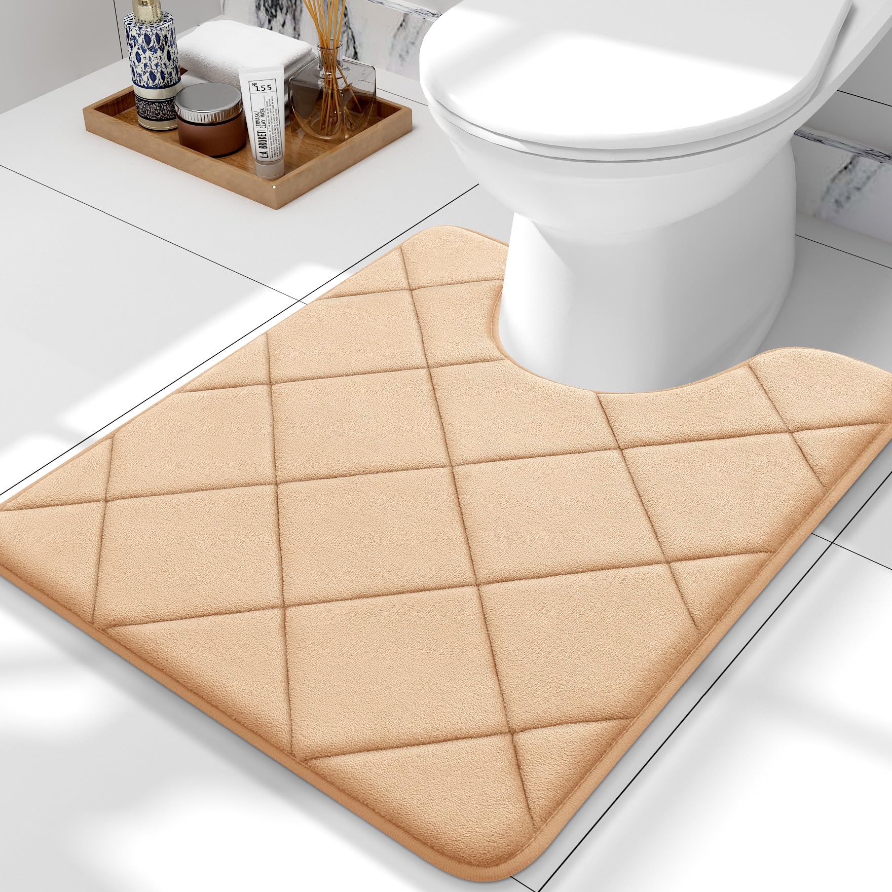 Olanly Memory Foam Toilet Rugs U-Shaped 24X20, Ultra Soft And Absorbent Bathroom Rugs, Machine Washable Quick Dry, Comfortable B
