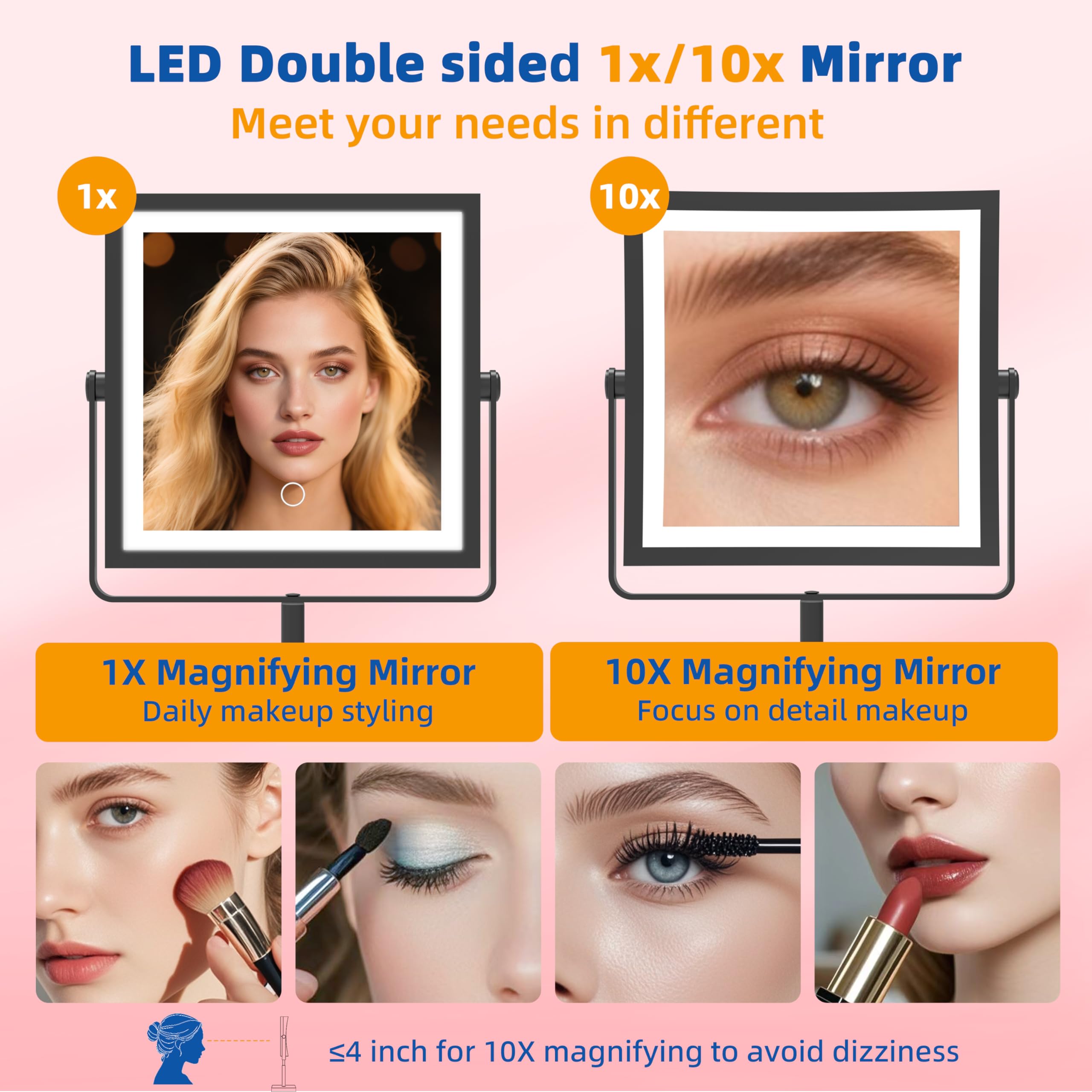 Ruacq Vanity Mirror With Lights, Height & Brightness Adjustable, Rechargeable 4000Mah Lighted Makeup Mirror With Magnification 1
