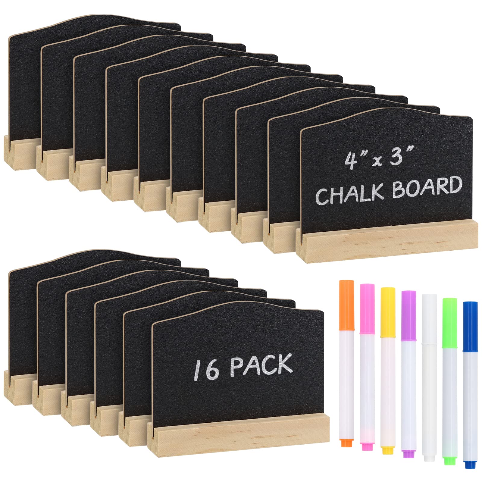 ALOTCHE Mini Chalkboard Signs with Stand, 16 Pack Reusable Wooden Tabletop Chalkboard 4 X 3 Inch, Buffet Food Signs for Party Bl