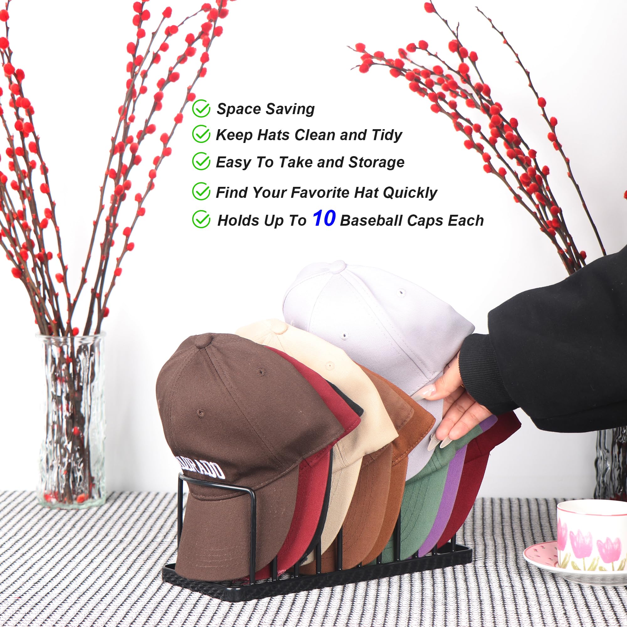 Yiseyruo Hat Organizer For Baseball Caps - Space Saving Hat Stand Hold 20 Caps - Premium Metal Hat Rack For Baseball Caps Displa